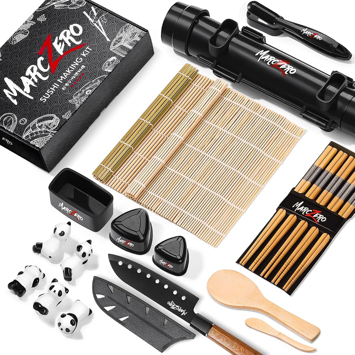 MarcZero Sushi Making Kit, 22 in 1 Bazooka Roller With Bamboo Mat, Knife,