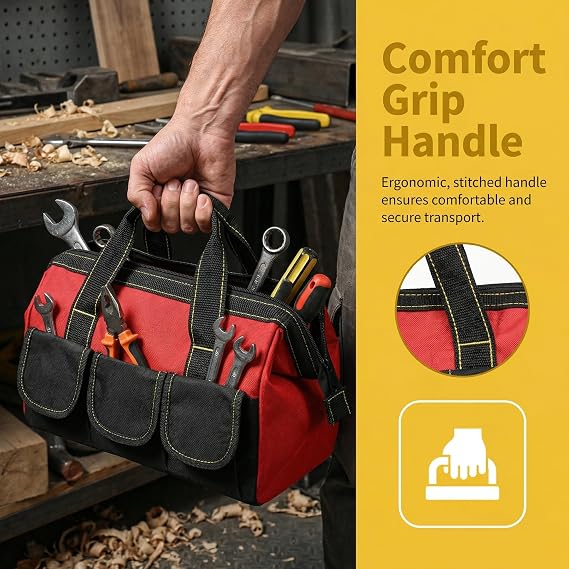 3 Pack Tool Bag,13 Inch Muti-Purpose Wide Open Mouth Tool Storage Bag with 5 Pockets Waterproof Tools Tote Bags Heavy Duty Tools Organiser for Home Repairs,Garage Storage,Professional Work