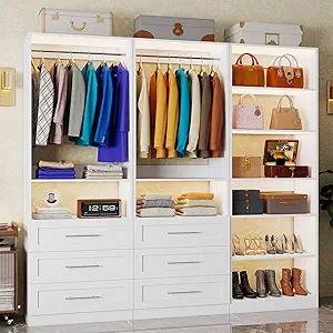 Modular Closet System with 3 Sets, 6-15.8FT Custom Organizer with Drawers, Shelves, and Hanging Rods, White