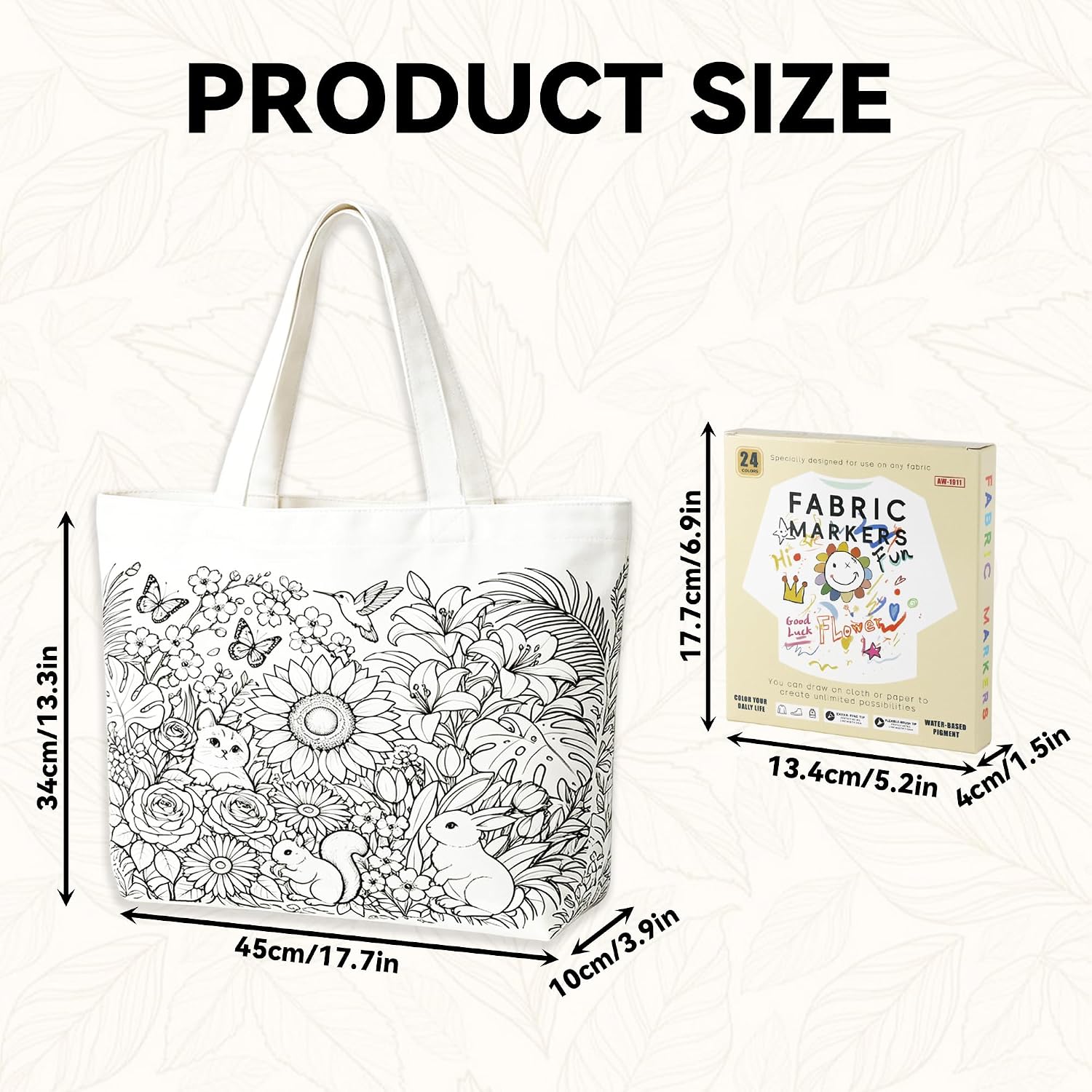 GANKTOWCOY Color Your Own Tote Bag Kit 17.7 x 13.4 x 4 Inches