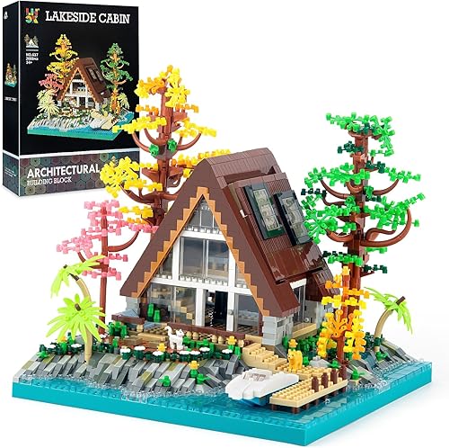 A-Frame - Juego de construcción de cabaña de bosque medieval, juego de bloques de construcción de micro bloques de construcción, modelo de