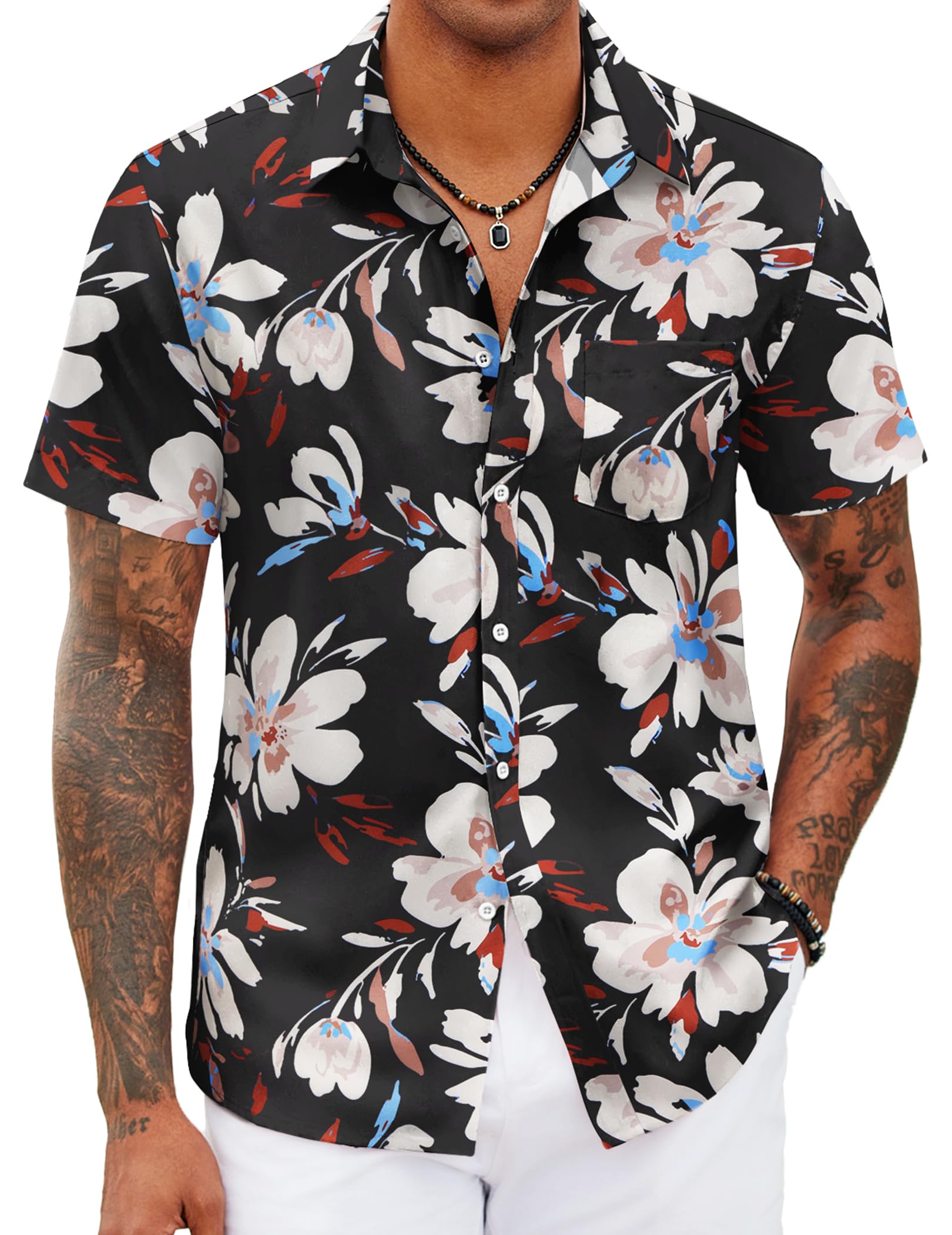 COOFANDY Mens Hawaiian Shirts Short Sleeve Tropical Button Down Shirts Floral Summer Beach Shirt