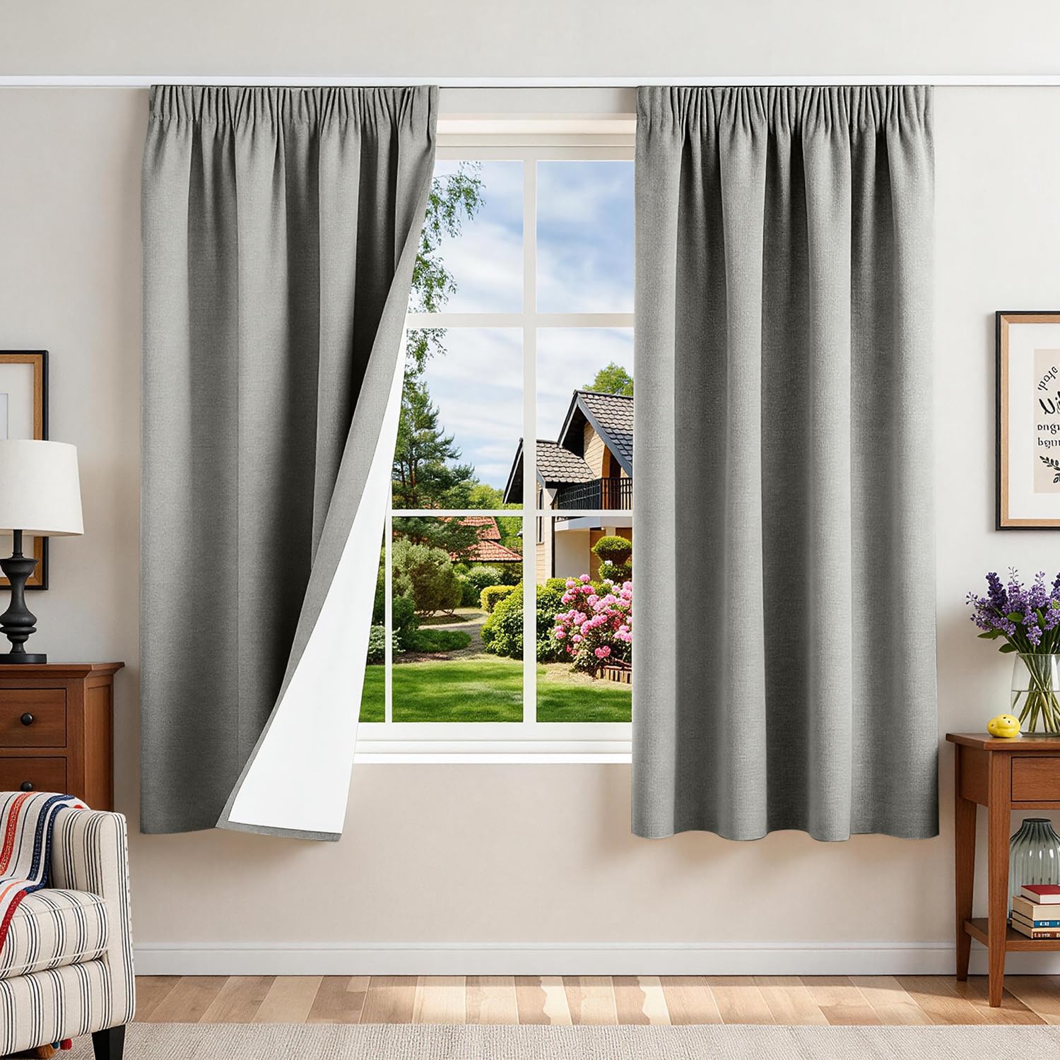 Runyéla 100% Blickdichte Vorhänge mit Kräuselband Leinenoptik Verdunklungsvorhänge Leinen Gardinen Thermovorhänge Kälteschutz Wohnzimmer Blackout Curtain