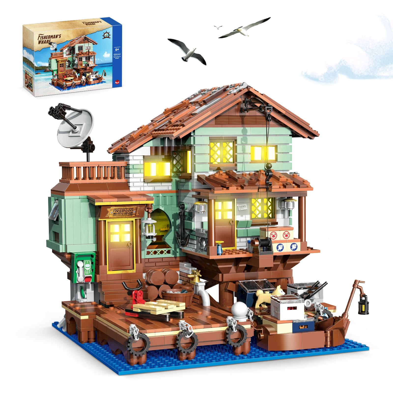 HSANHE Fisherman's Wharf House Mini Bricks Building Kit assembled model