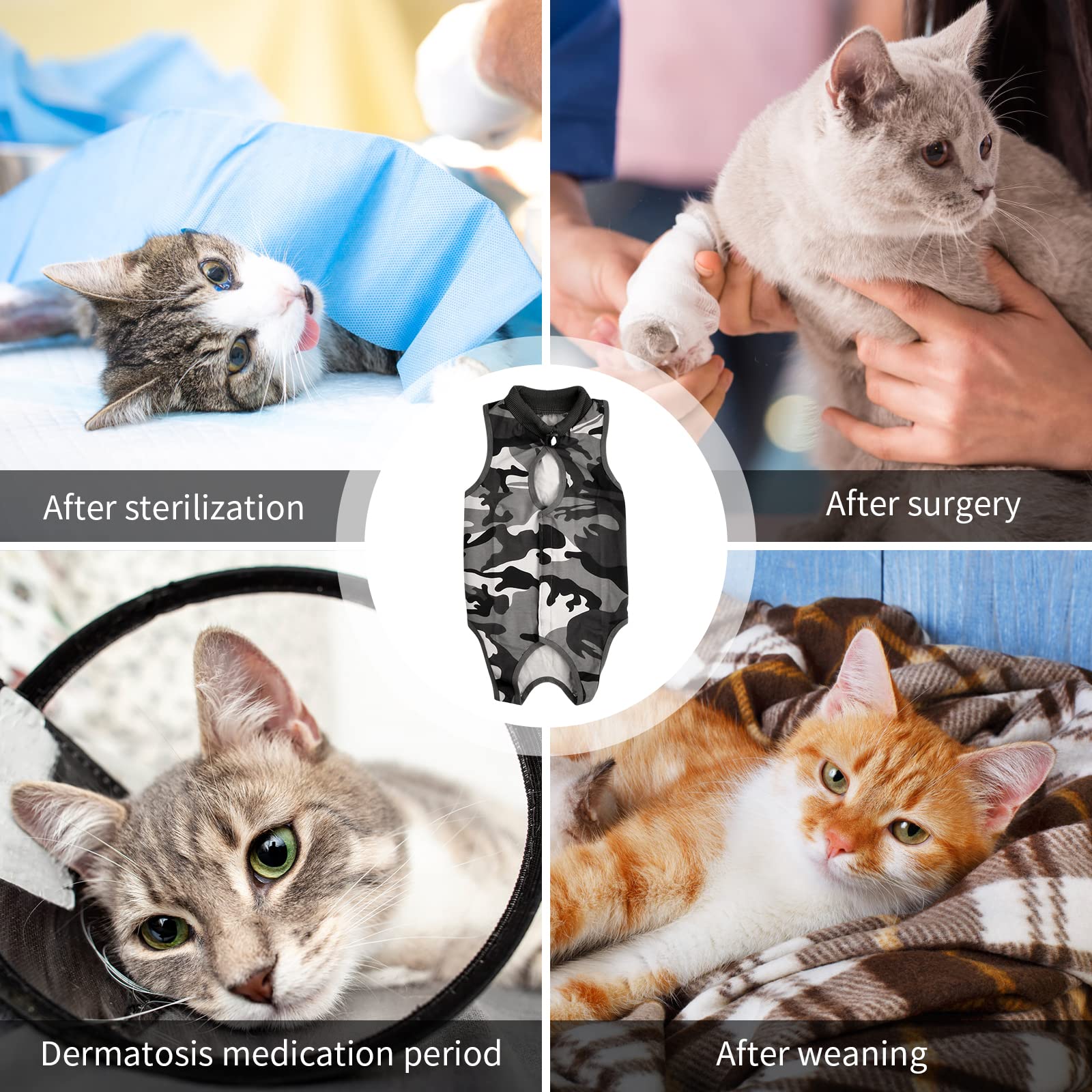 Combinaison Professionnelle de Récupération, Camouflage Gilet de Chirurgicale, Chat Vêtements Après la Chirurgie, Alternative au Collier Cône E pour Plaies Abdominales Maladies de Peau (L)