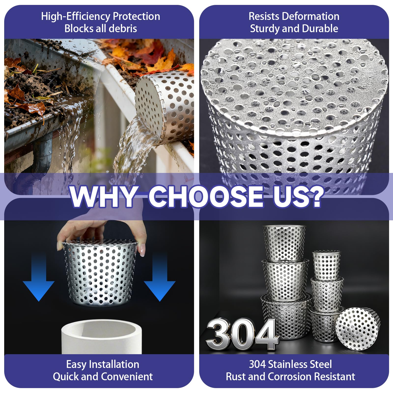 2 Pcs Filtres De Gouttière En Acier Inoxydable, Filtre Gouttiere,Filtre De Gouttière En 304 Inox