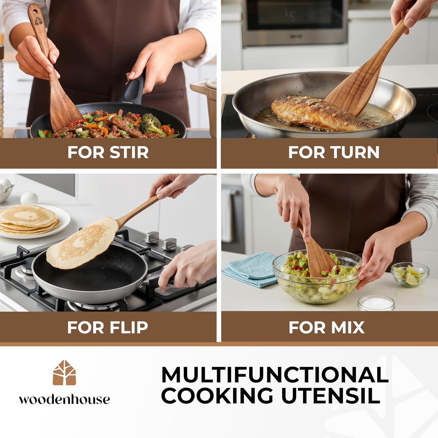 Wooden Spatula for Cooking, 12 Inch - Easy to Clean, Long-Lasting & Sturdy Natural Acacia Wood Spatula for Cooking - Wooden Spatulas with Comfortable Handle, Perfect for Flipping, Turning & Frying - Image 7