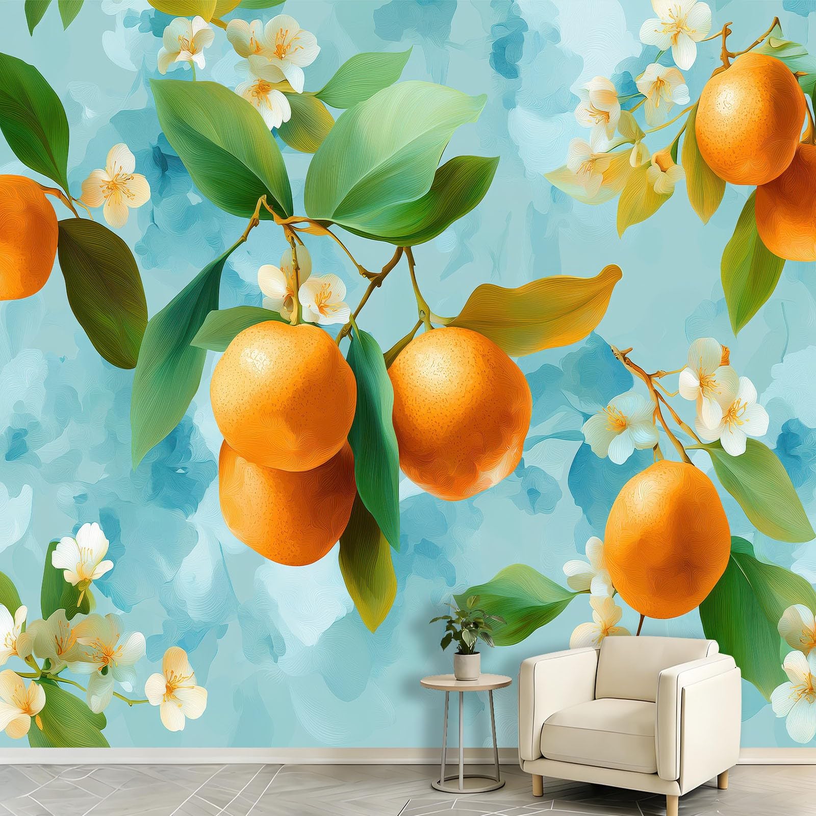Carta da parati fotografica vintage con frutta botanica, foglie di agrumi, carta da parati per camera da letto, soggiorno, decorazione per la casa, carta da parati fotografica, 300 x 210 cm (larghezza