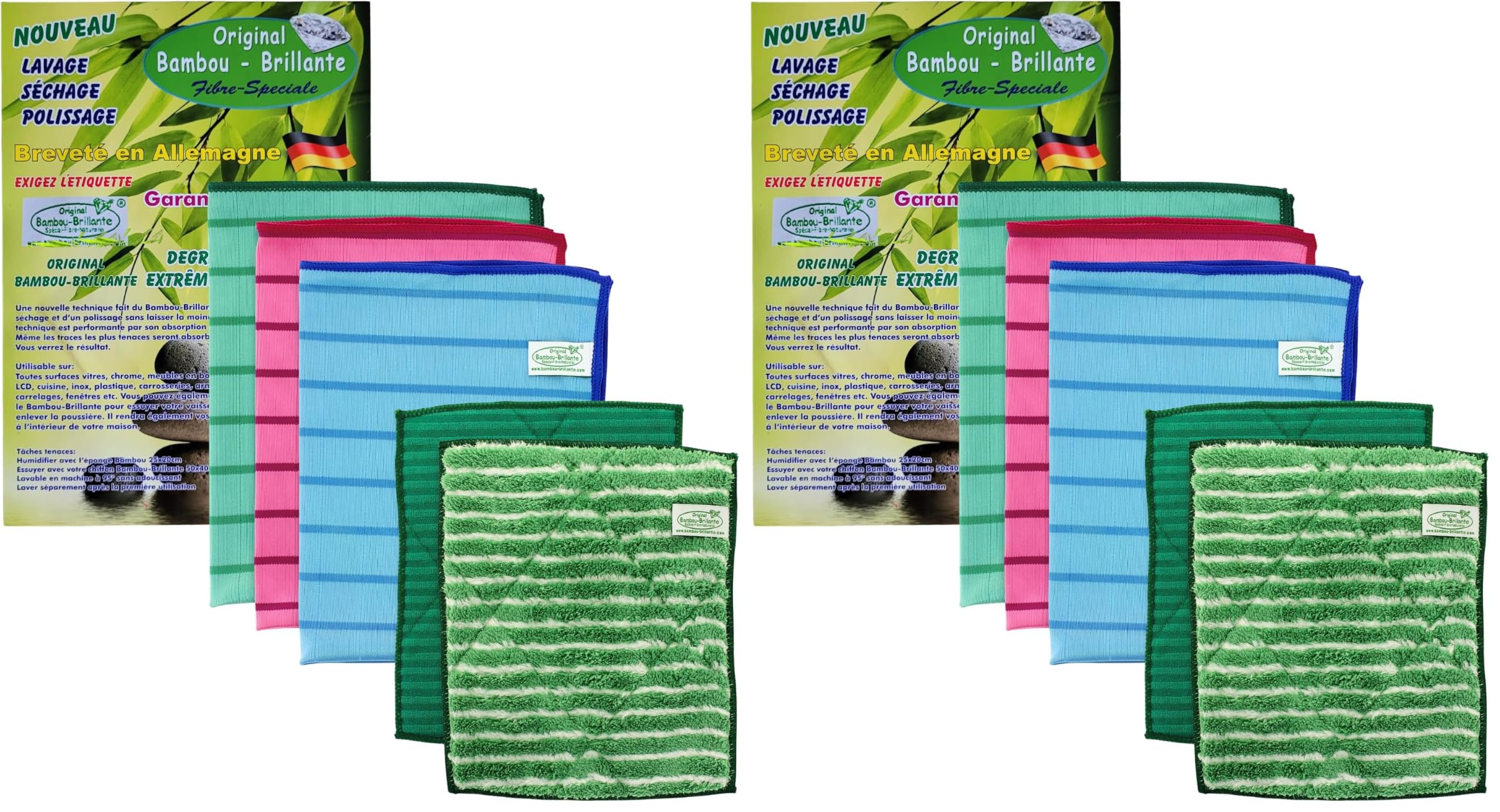 Kit 5 Chiffons en Microfibre de Bambou Brillante - Nettoyage sans Trace - Ultra Absorbants et Durables - Chiffons Bambou Hypoallergéniques - Lingettes Lavette Écologiques et Réutilisables (Lot de 2)