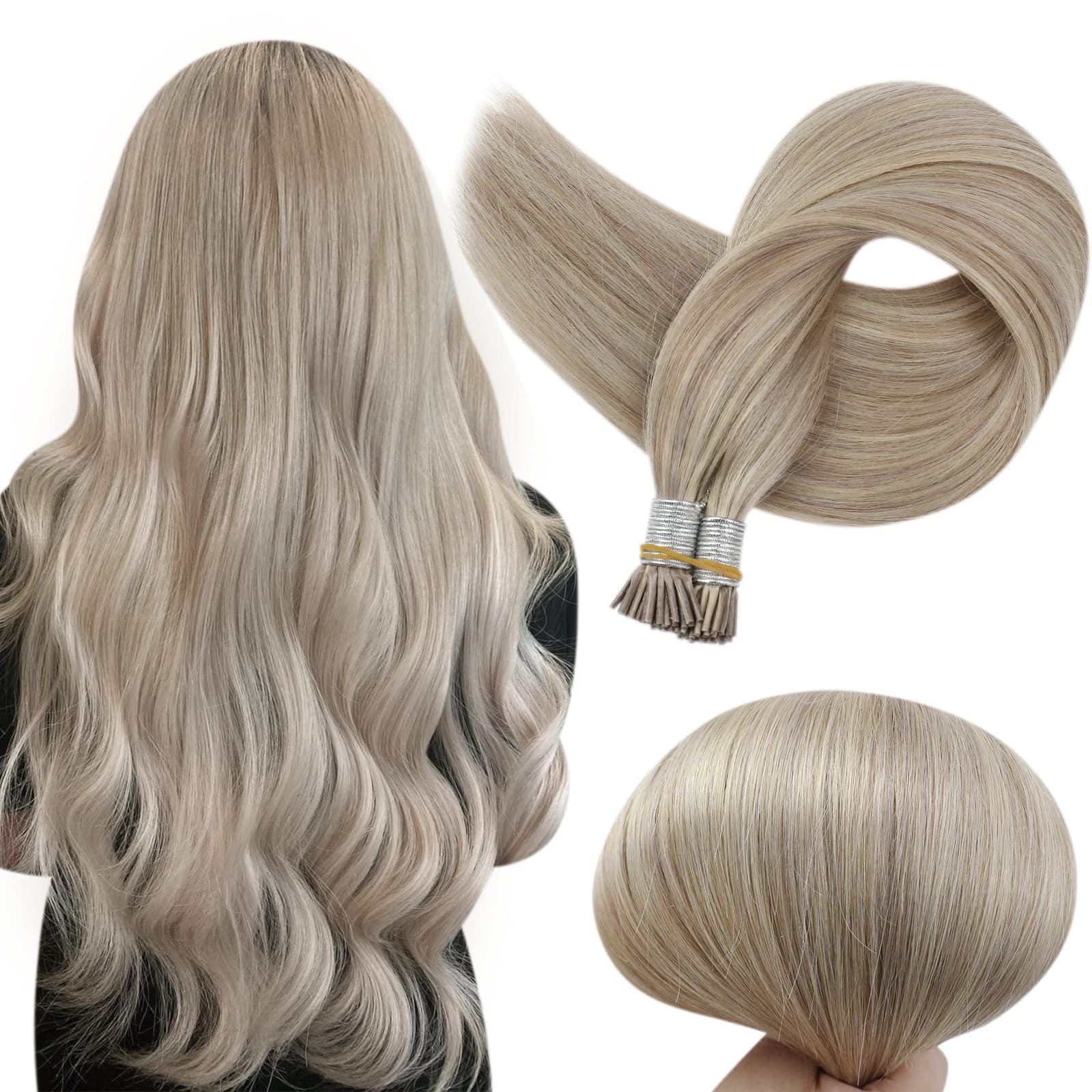 Amazon.com : Full Shine Blonde Highlighted I Tip Strand By Strand Hair  Extensions 22 Inch Fusion Tip 1g Per Strand 50g/Package Color 18 Ash Blonde  Highlighted 613 Blonde Hair Extensions Remy Hair