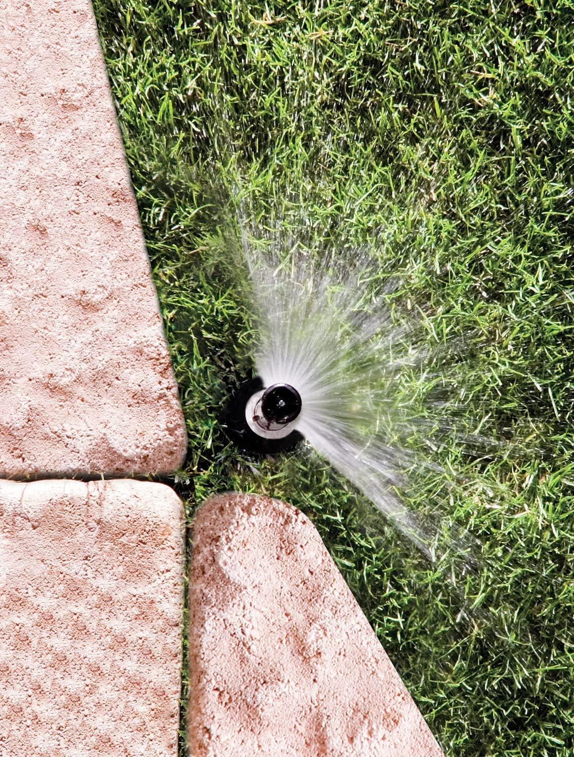 Diagram showing Rain Bird 4AP nozzle features: 0-360 adjustable pattern, 3-4 ft spray distance, filter, and compatibility.