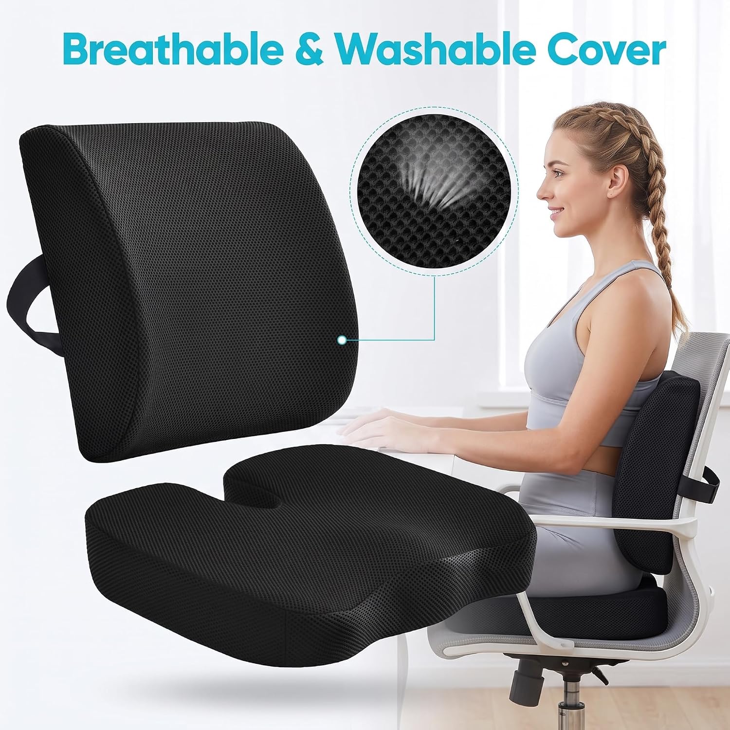 Ergonomic Seat Cushion & Lumbar Support Pillow Set for Office Chair image 4