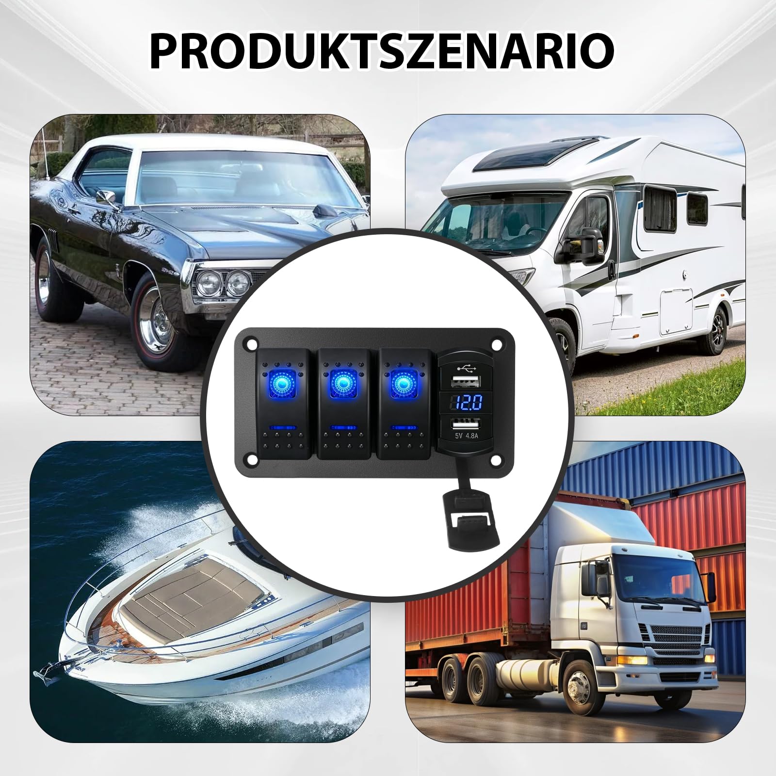 Interruttore a levetta a 3 marce, doppio USB, unità di distribuzione dell'alimentazione, adatto per il controllo dell'alimentazione in veicoli a motore, navi e camper
