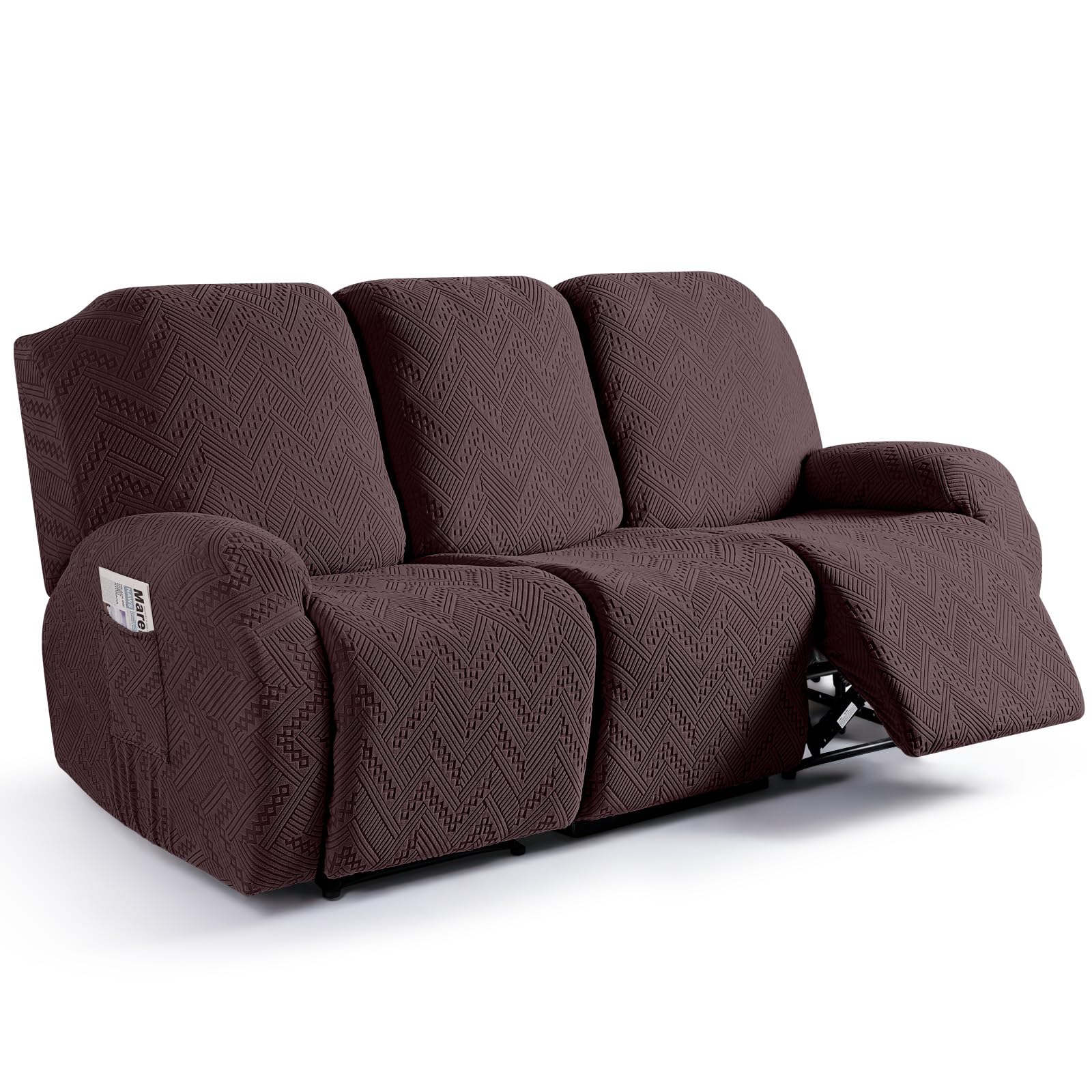 Ruaozz Recliner Sofa Covers Recliner Chair Covers Couch Covers for Reclining Couches with Pockets Washable Furniture Protector with Elastic Bottom (3 Seater, Dark Coffee)
