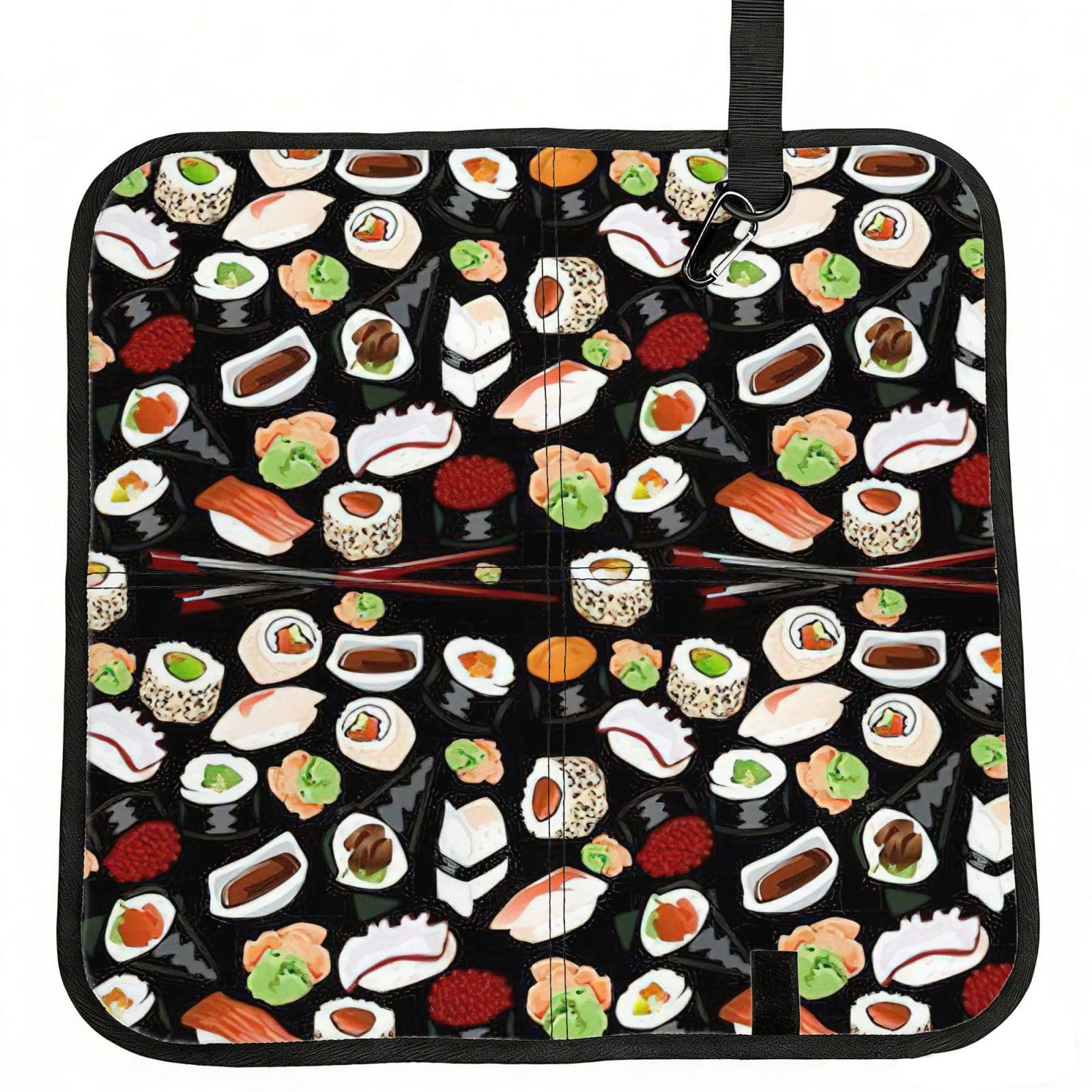 PPHGUT Japanese Sushi Black Print Foldable Seat Cushion Waterproof Portable Chair Pad Travel Outdoor Picnic Camping