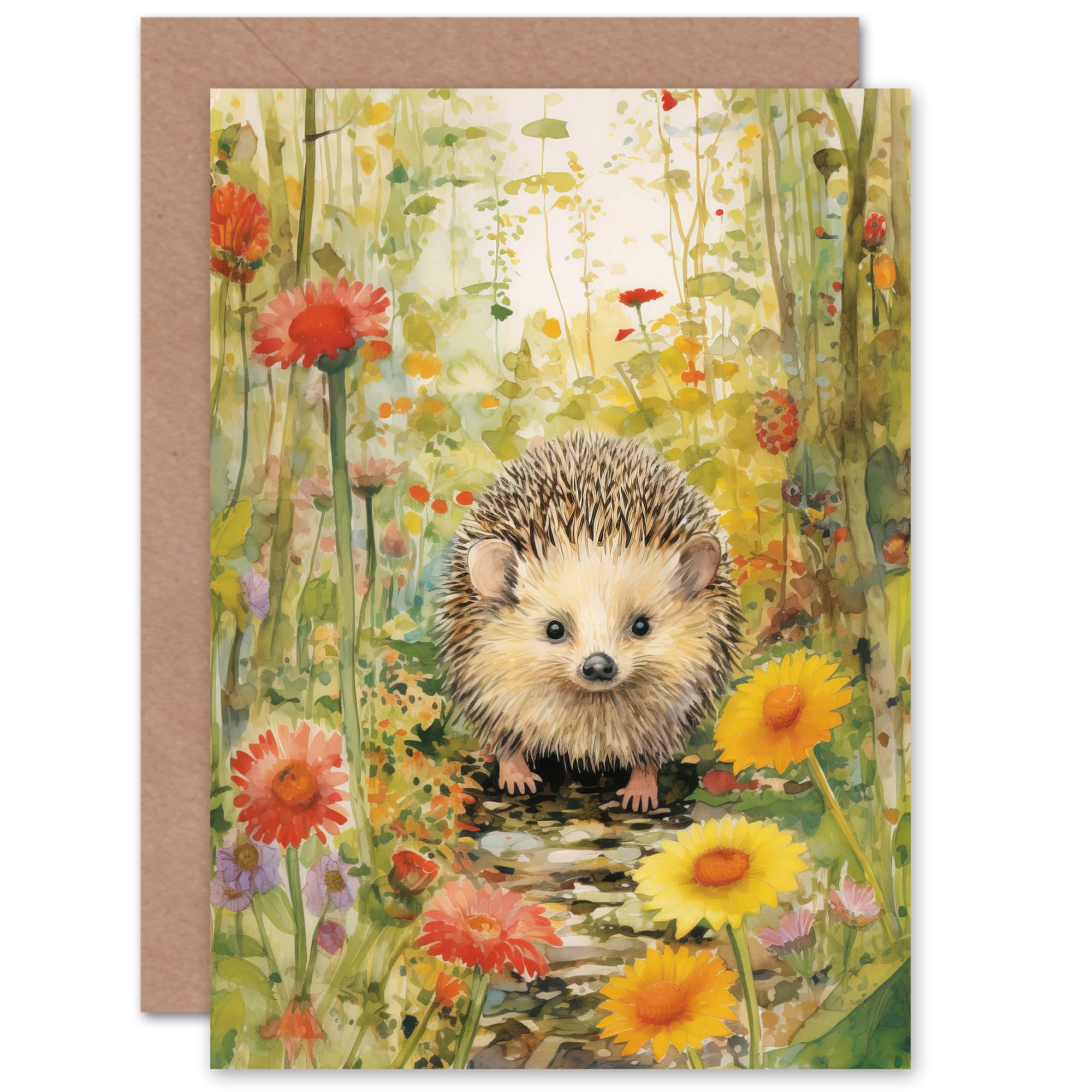 Artery8 Hedgehog Wildflower Meadow Birthday Thank You Greeting Card