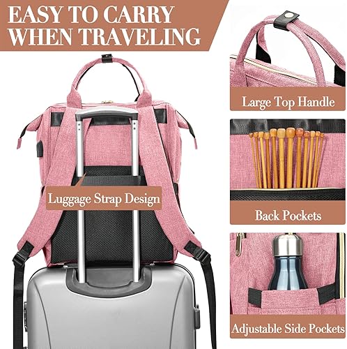 Miniatura 74 de Mochila para tejer, organizador de hilo con puerto de carga USB, mochila acolchada para mujer, regalo del día de la madre, bolsa de ganchillo grande