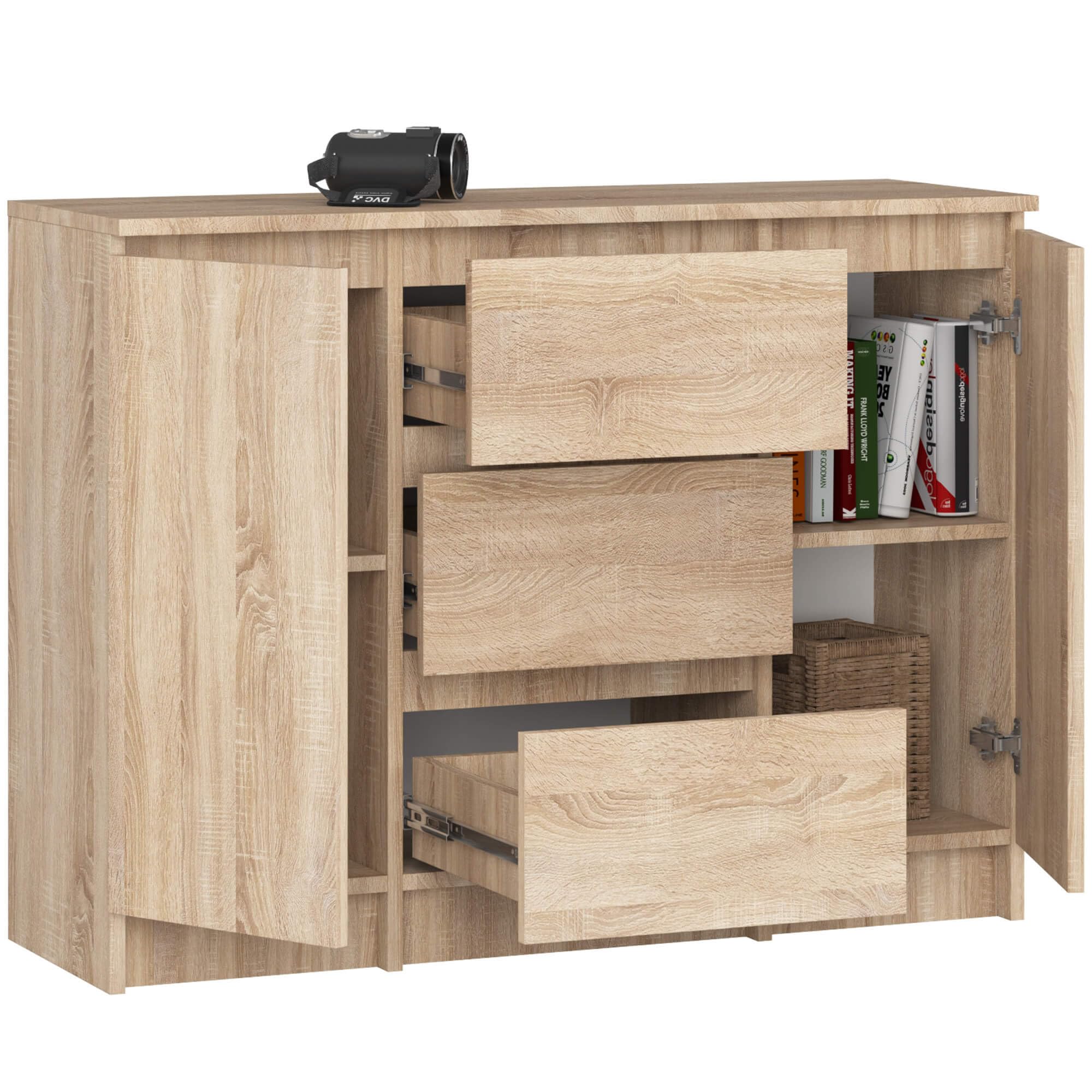 AKORD Cassettiera K100 con 2 Ante e 3 Cassetti | Mobiletti Ingresso Bagno | Armadio Cameretta | Comodino | Design moderno | 35x76x101 cm | Quercia Artisan & Quercia Artisan