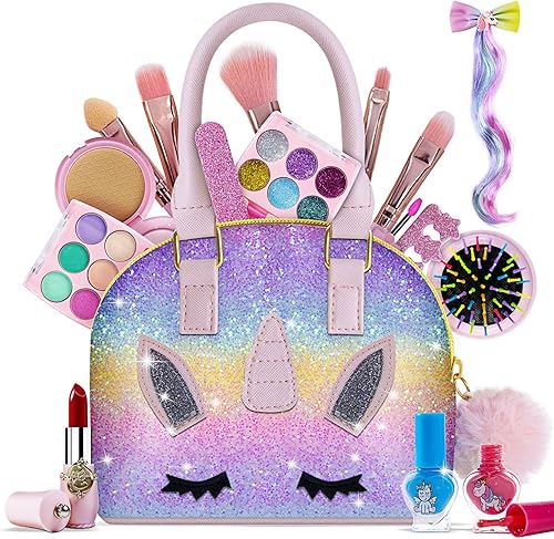 Miniatura 8 de Kit de maquillaje para niñas  Kit de maquillaje para niñas con estuche de almacenamiento de caballo volador, juego de maquillaje para niños para