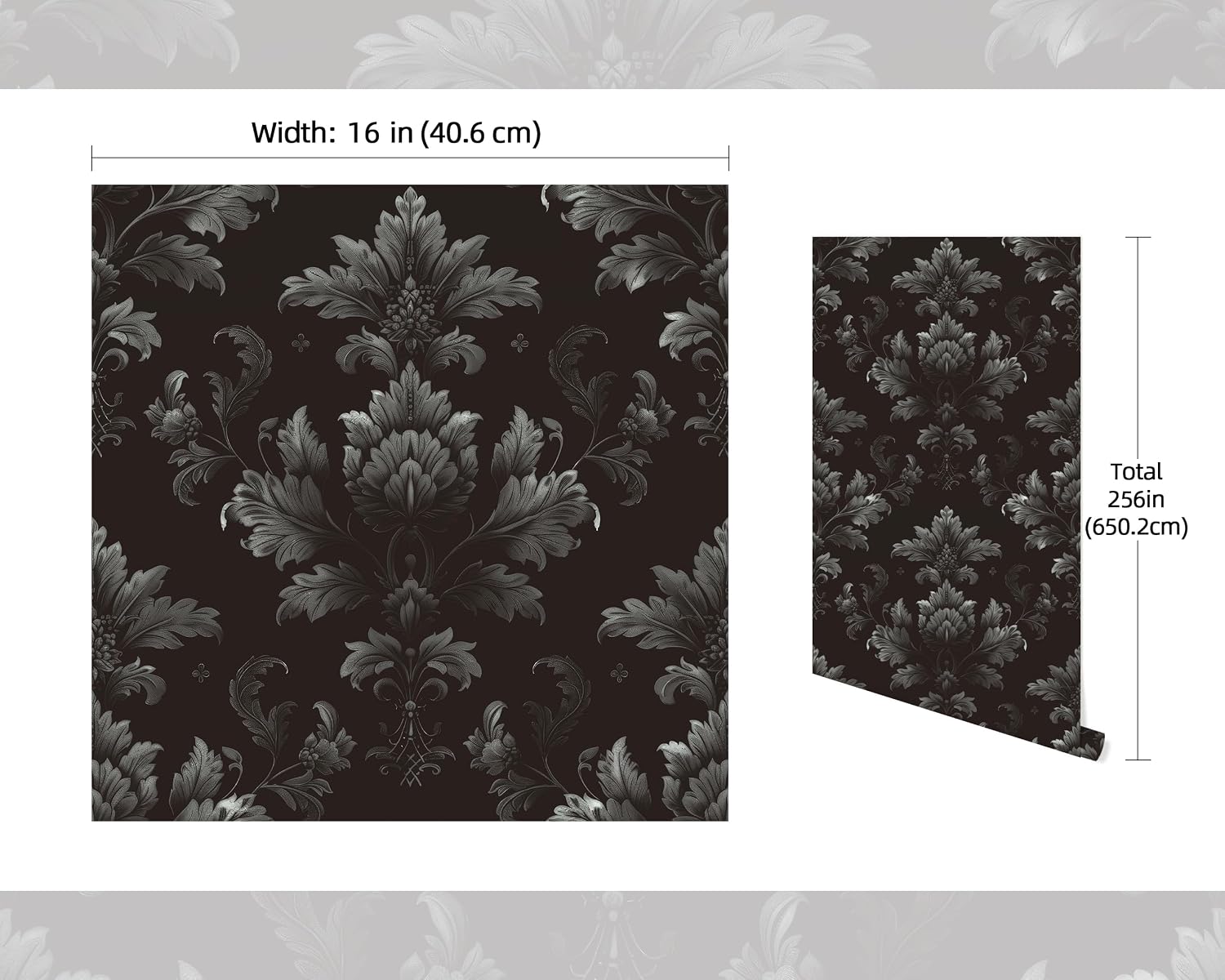 FLFK Vintage Floral Wallpaper Peel and Stick 16" x 256" Dark Gothic Wallpaper Self Adhesive Removable Vinly Wall Paper for Kitchen Bathroom Bedroom Dining Room Decor