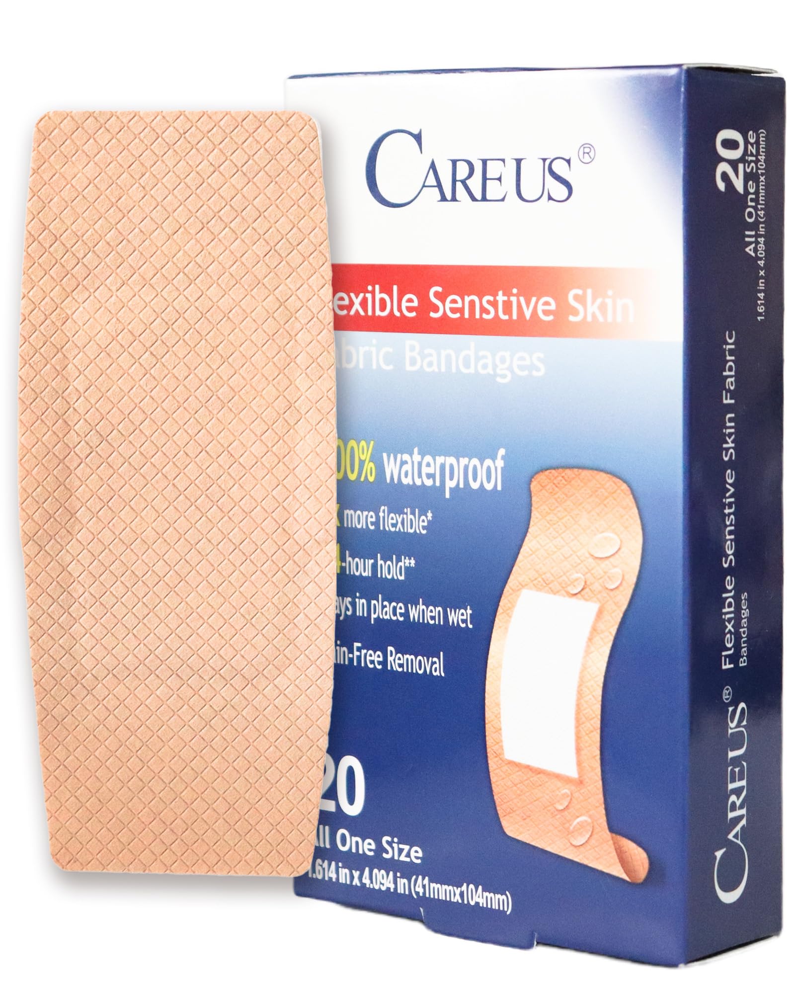 CareUs Pro elastische und wasserdichte Bandagen, 4,1 x 10,2 cm, hautfreundlich, 8-fache Flexibilität, ideal für empfindliche Haut, Geschenke für Mütter, 20 Stück