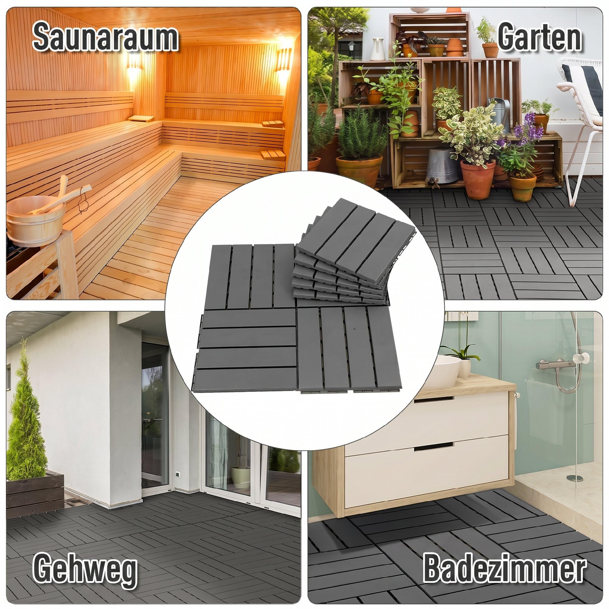Outsunny set van 9 terrastegels balkon terras 30 x 30 cm tuin kliktegel vloertegel binnen buiten kunststof zwart