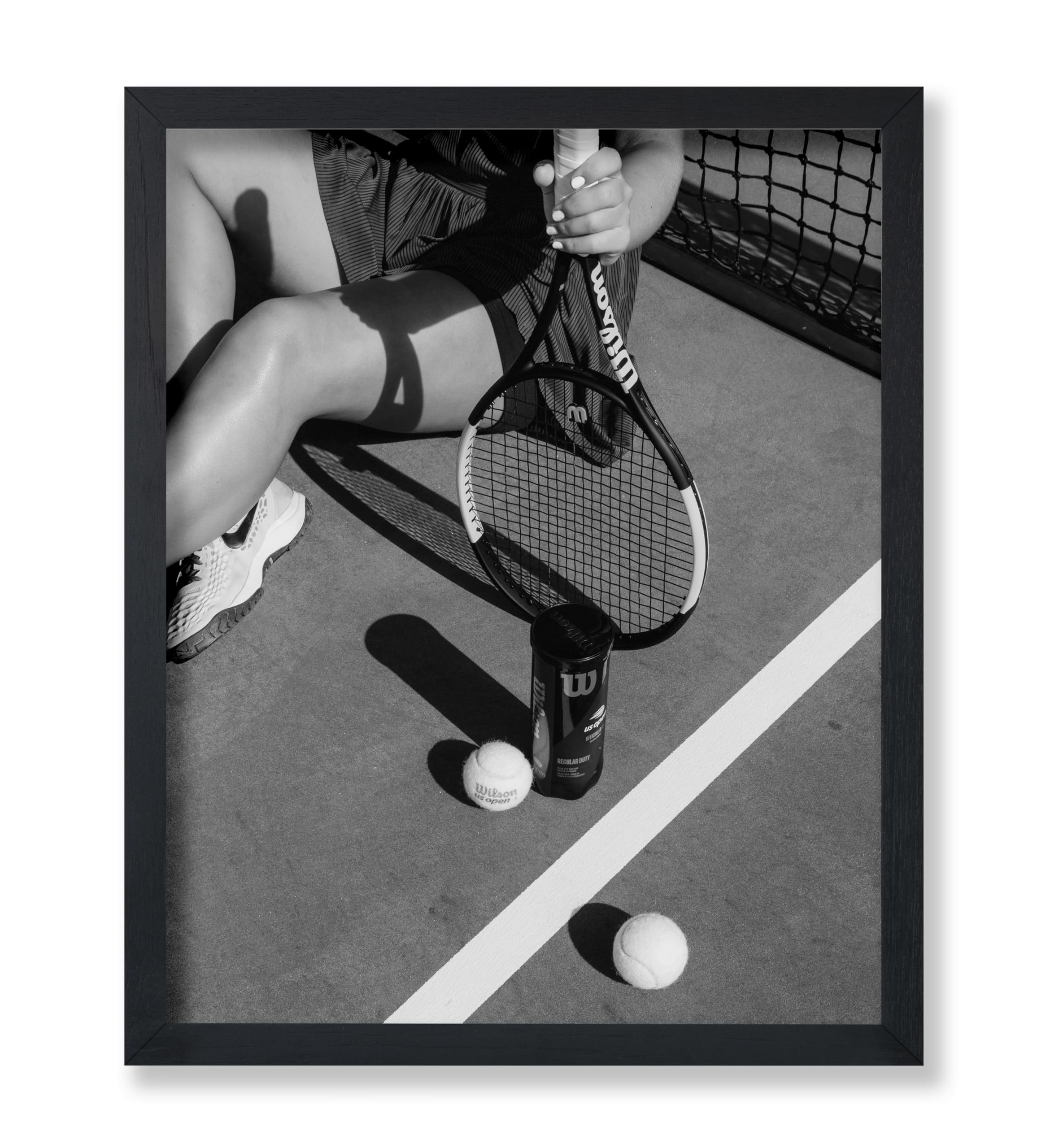 Poster Master Tennis Poster - Balls and Racket Print - Sports Art - Athlete Art - Black and White Art - Photography Art - Tennis Ball Art - Great Gym or Living Room Decor - 8x10 UNFRAMED Wall Art