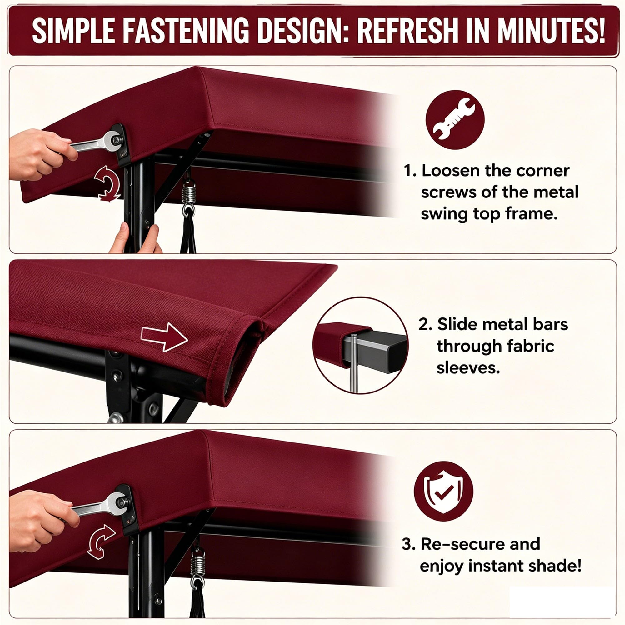 Telo di Ricambio per Dondolo Impermeabile 2 Posti(Wine red,78 x 49in/198 x 125cm)