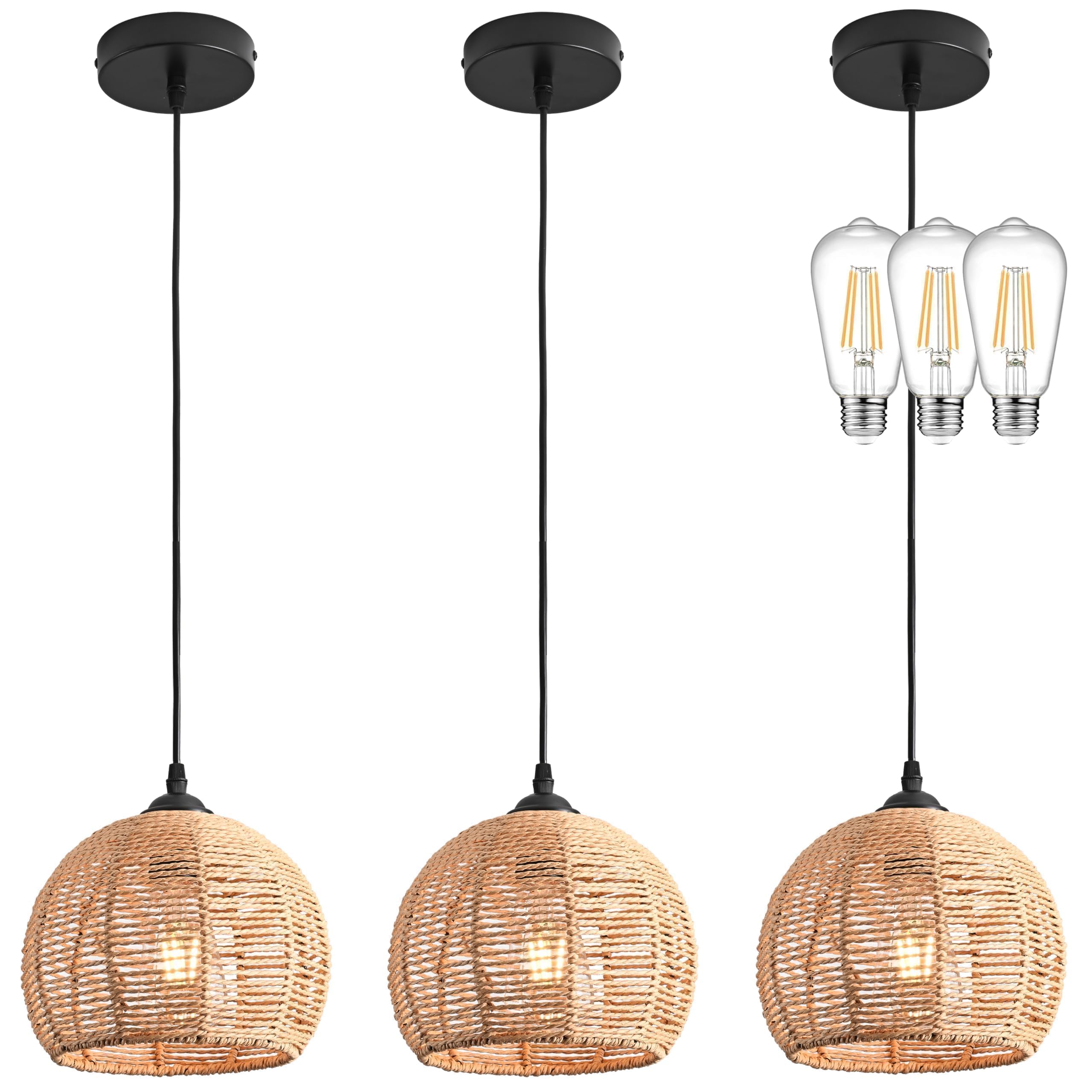 3-Pack Wicker Pendant Light