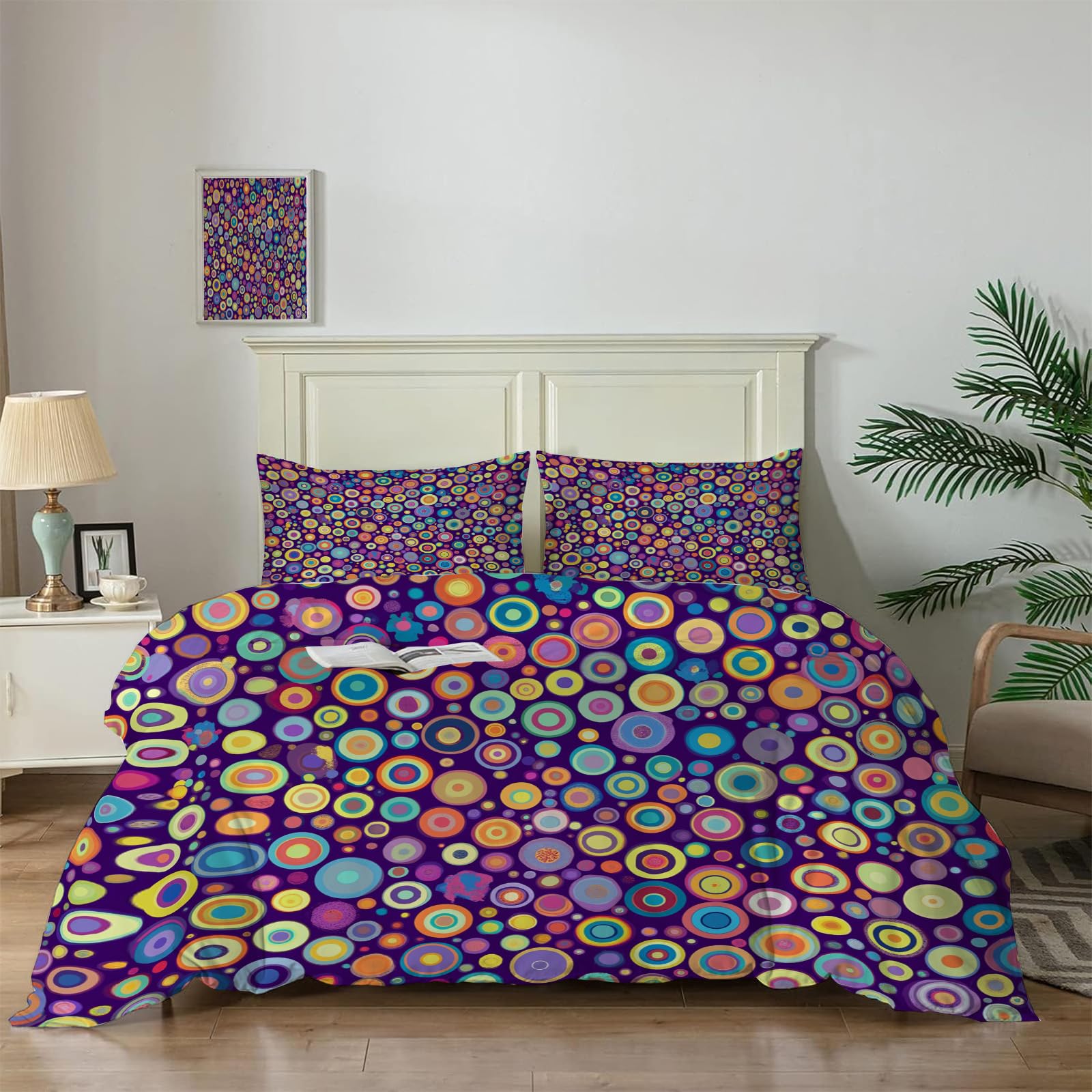 Parure de lit géométrie colorée 220x240 en microfibre douce pour chambre adulte