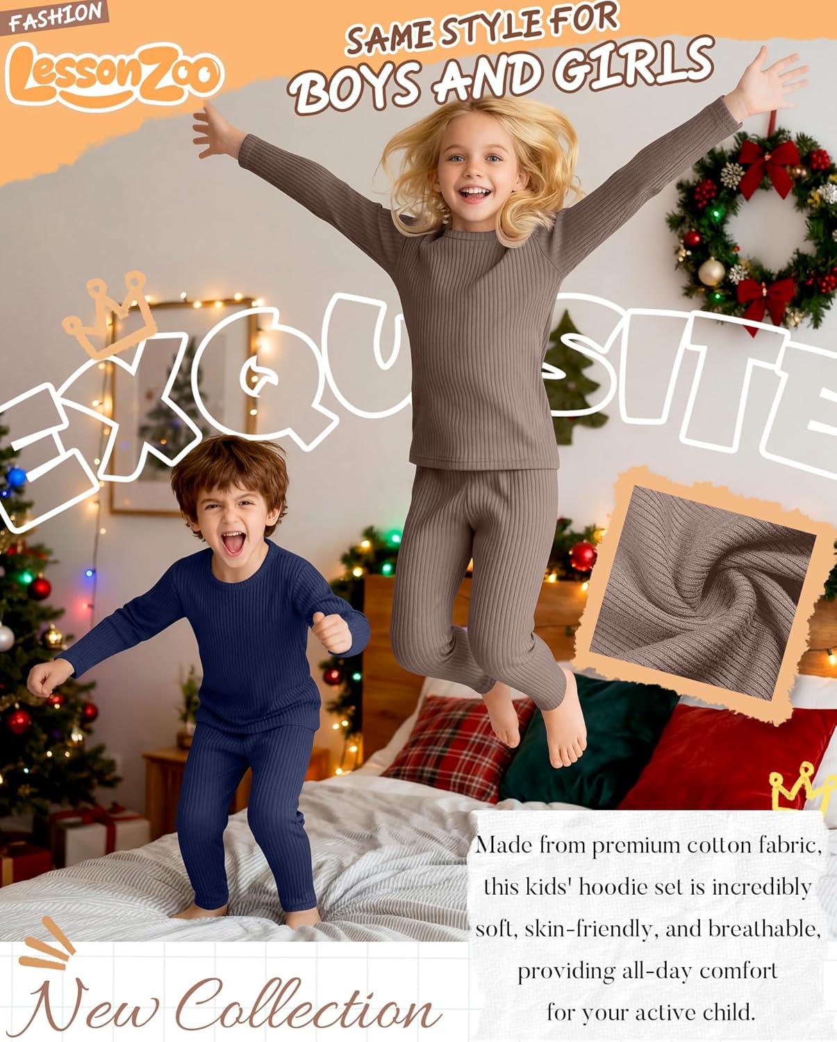 4 Pcs Kids Toddler Thermal Underwear Set Boys Girls Ribbed Winter Base Layer Top and Bottom Set - Image 4