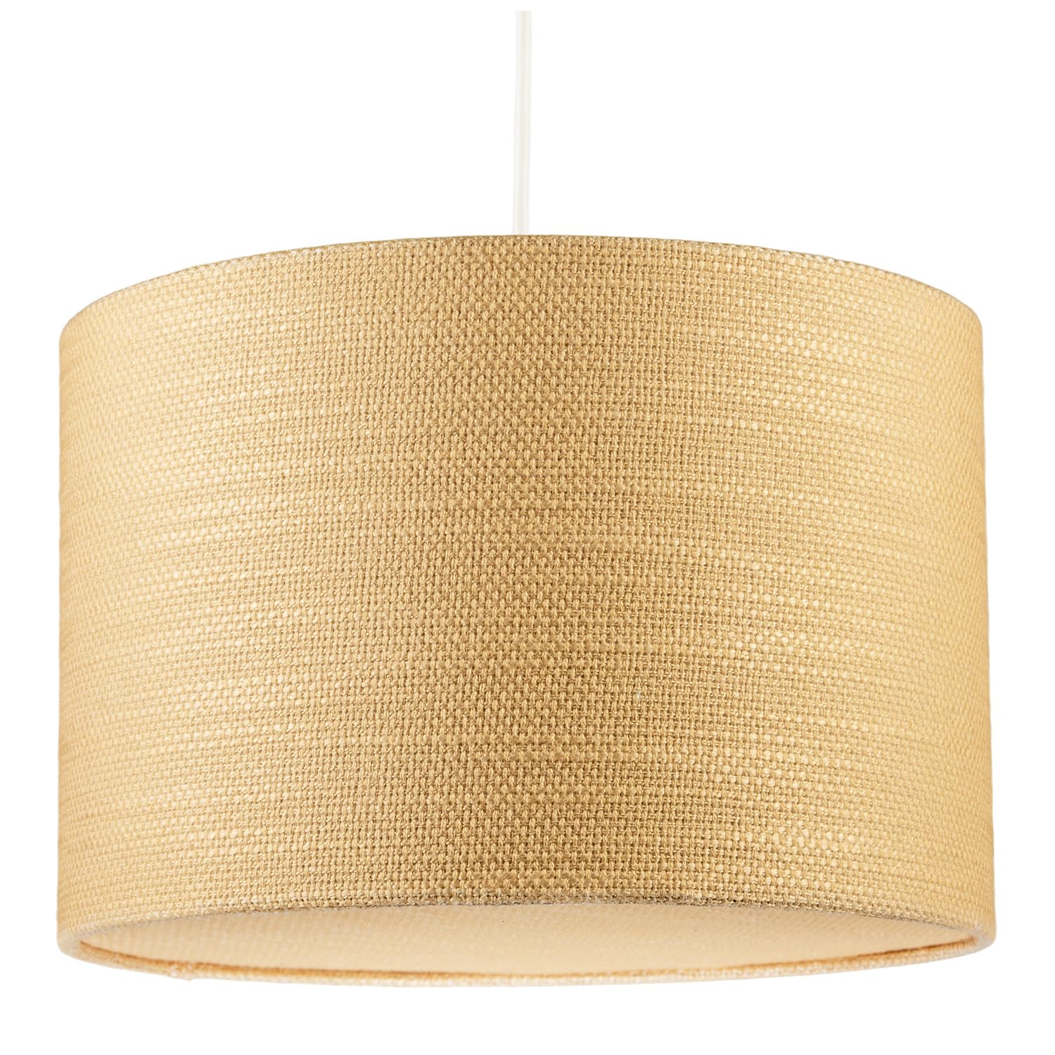 Sunlight Yellow Textured Linen Fabric Pendant Lighting Shade with Round Diffuser Plate | Contemporary Design | 30cm x 20cm | White Cotton Lining by Happy Homewares