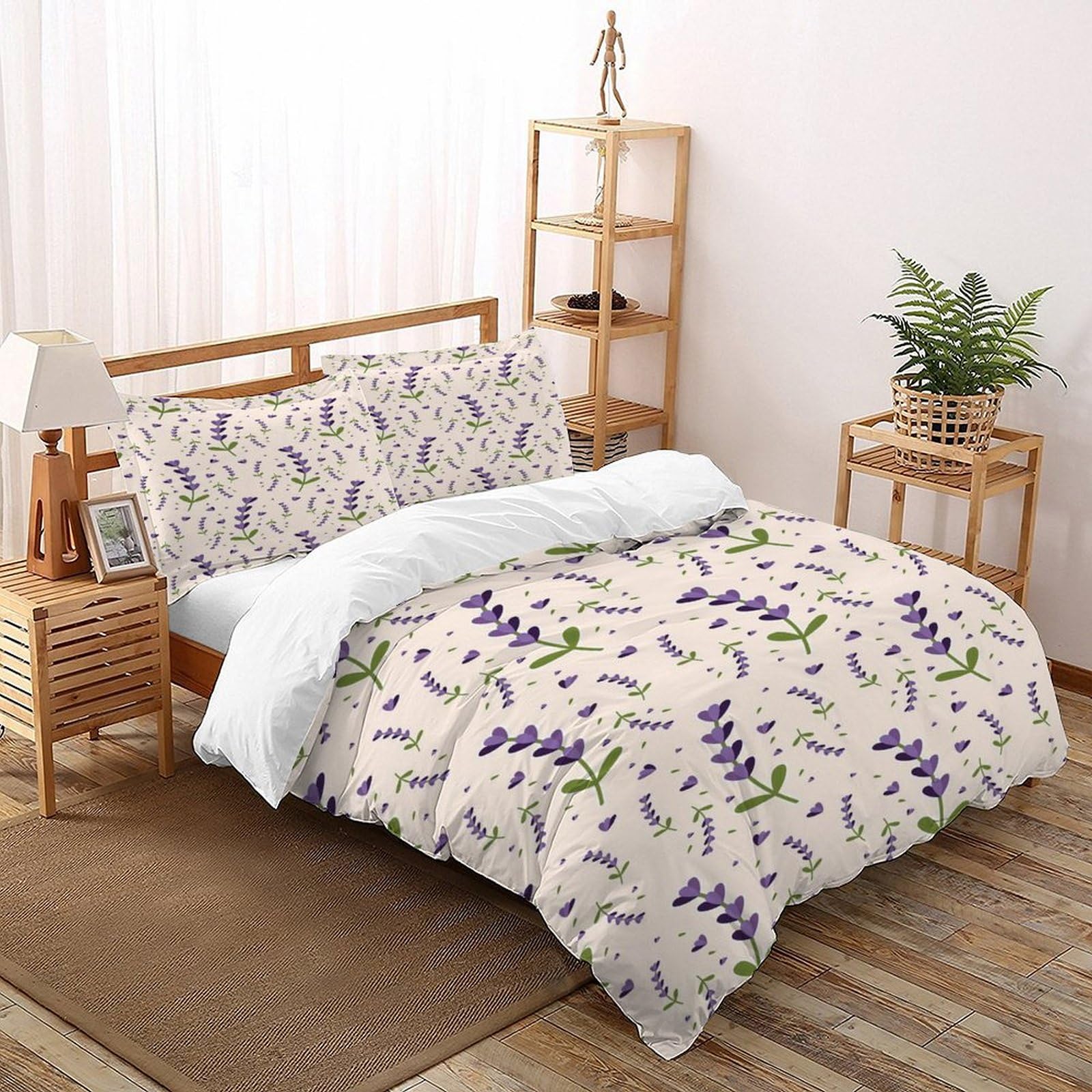 Parure de lit 2 personnes aux motifs de fleurs pour une chambre parentale nature
