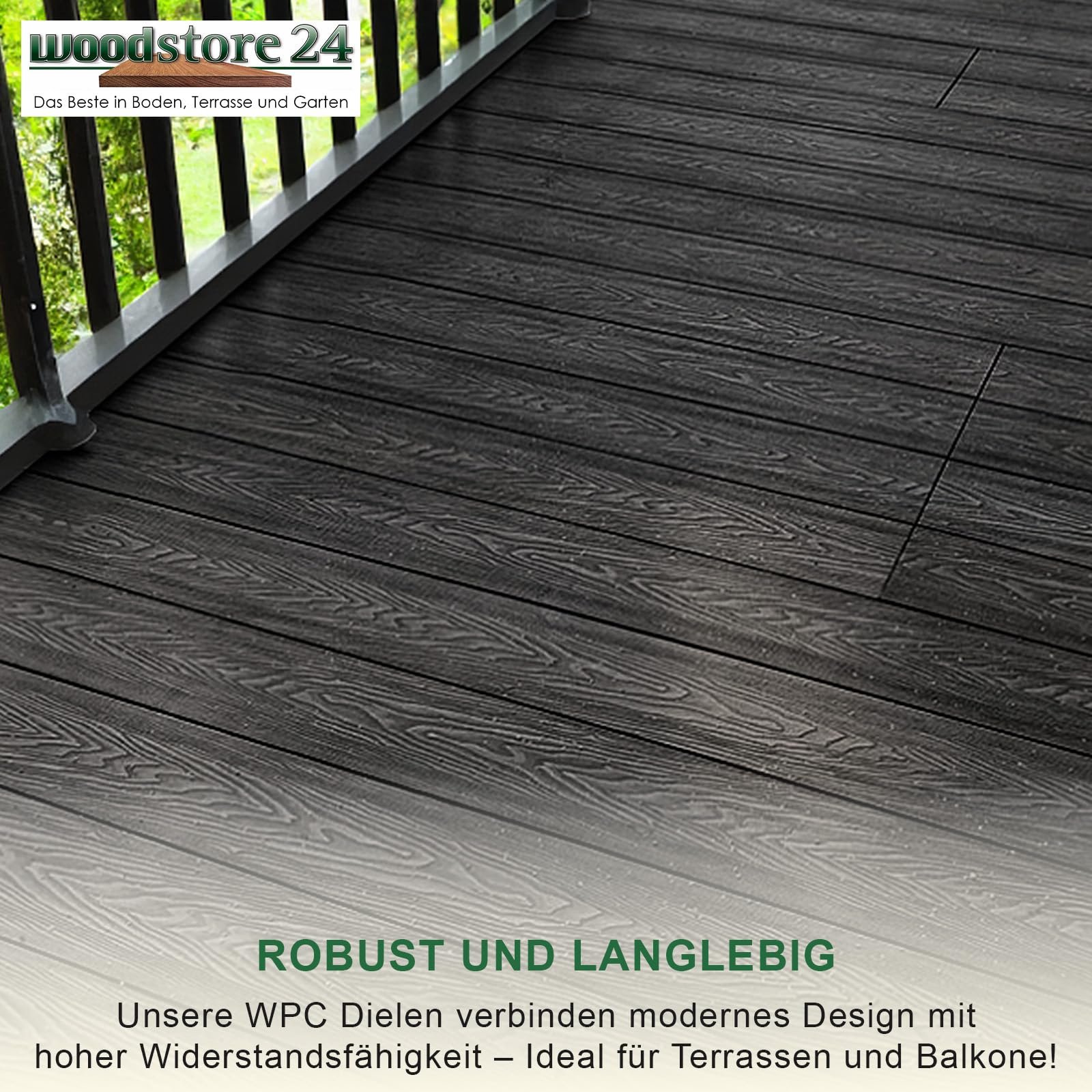 Terrassendielen WPC Diele Komplettset 3D Holzstruktur WoodoMykonos (25 x 145mm, Länge: 2,40m) in anthrazit (Anthrazit, 5 m²)