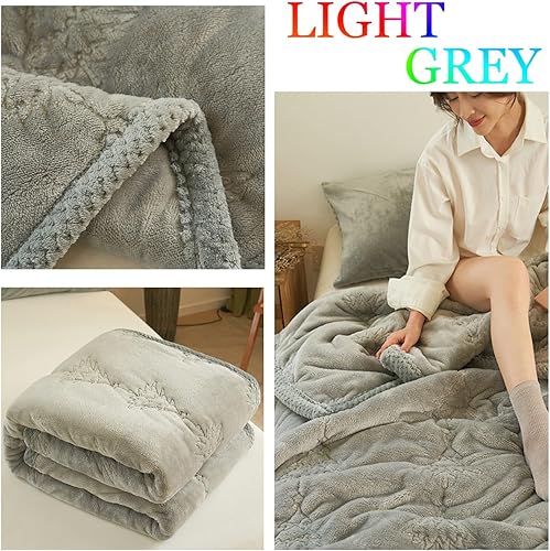 Miniatura 10 de Manta de Navidad tamaño King, suave felpa polar ártico, manta acolchada de fibra de soja con patrón de árbol de Navidad, manta de tres capas (C, 71