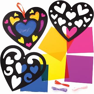 Baker Ross Heart Stained Glass Decoration Kits-Pack of 6, Valentines Crafts for Kids (FC440), Assorted