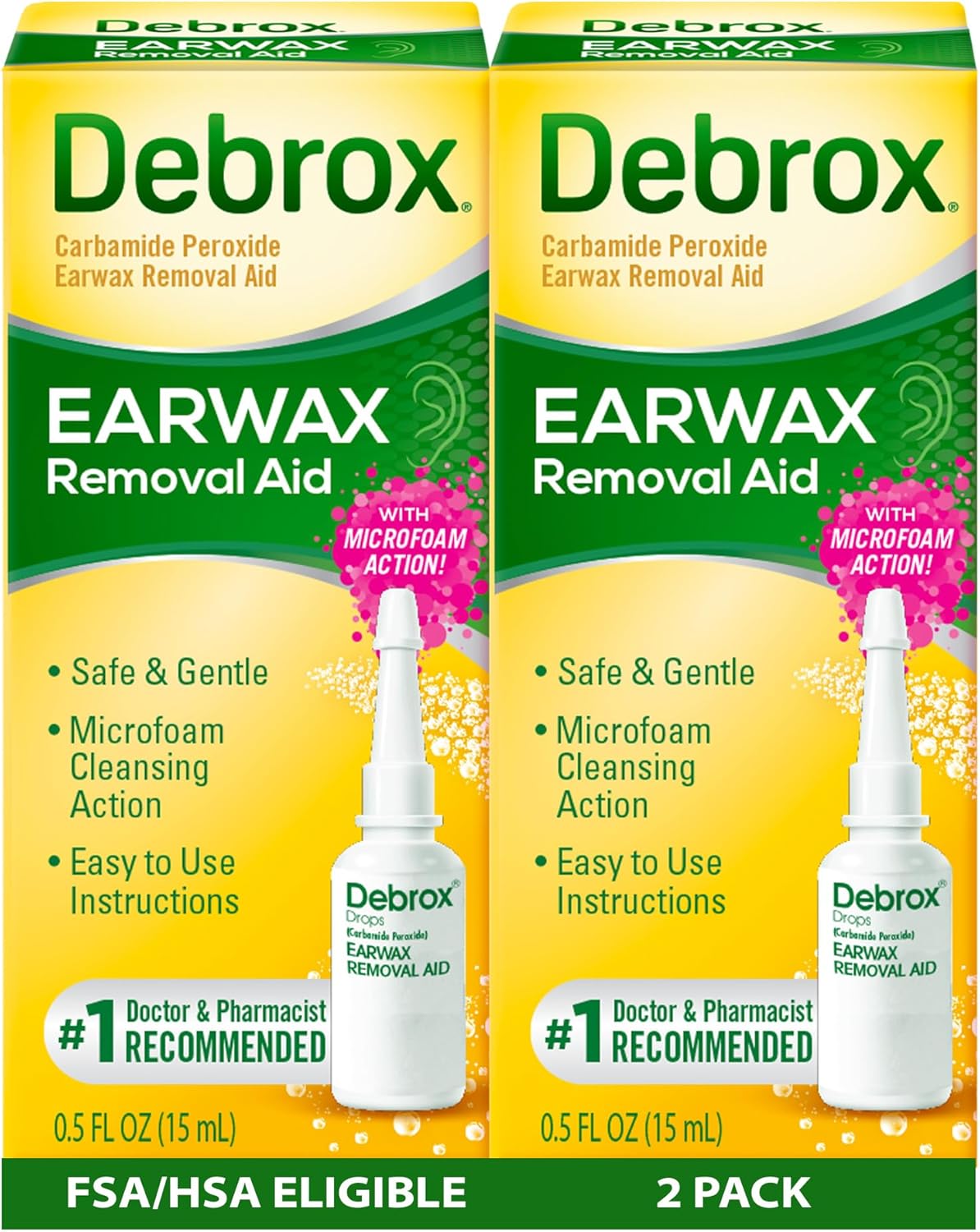 Debrox Ear Wax Removal Drops, Gentle Microfoam Ear Wax Remover, 0.5 Fl Oz, 2 Pack 0.5 Ounce (Pack of 2)