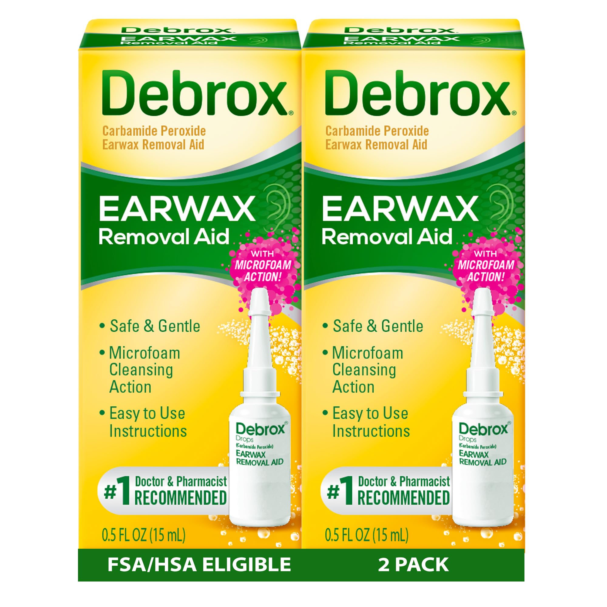 debrox ear wax removal drops gentle microfoam ear wax remover 05 fl oz 2 pack