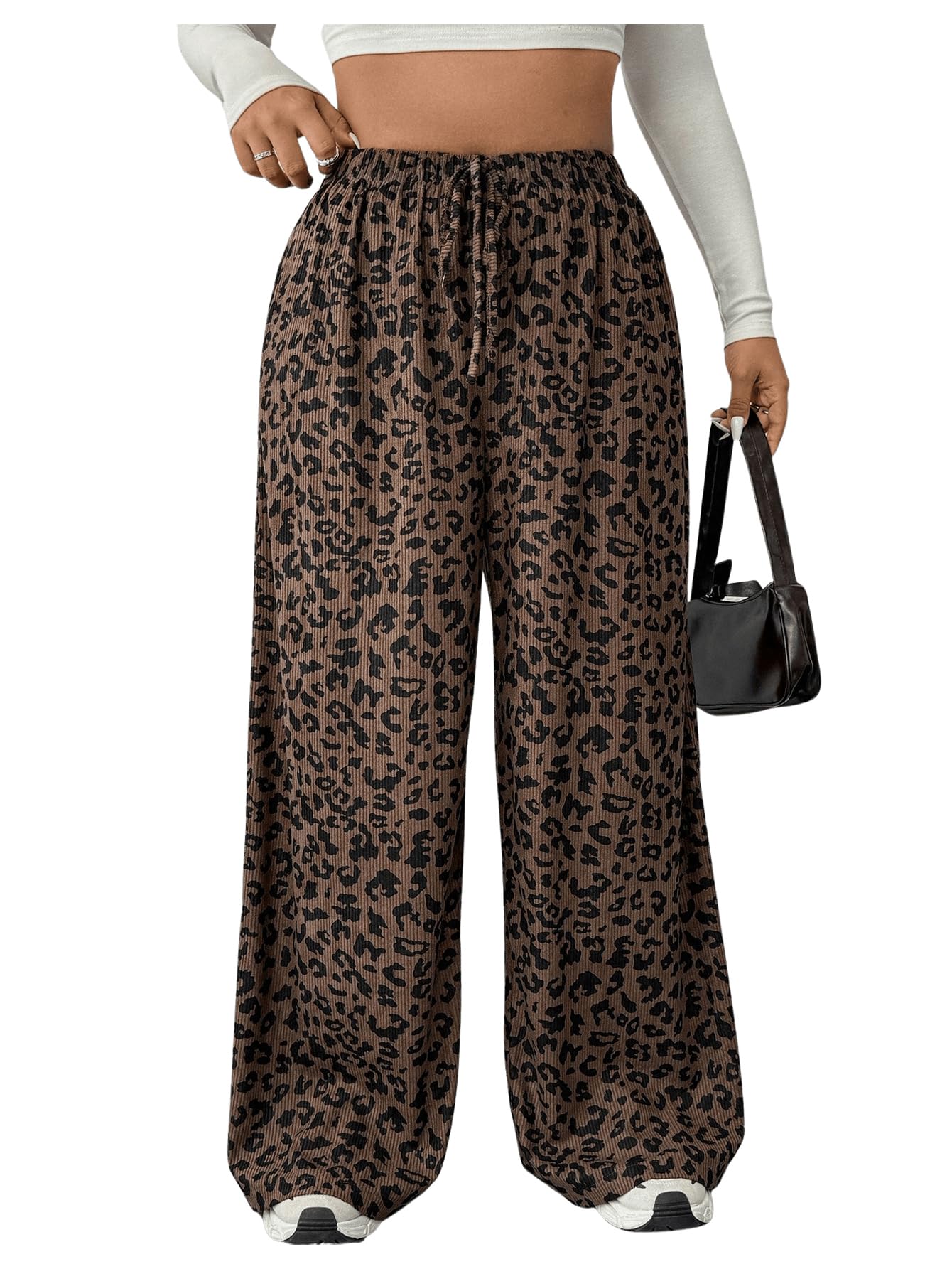 Floerns Womens Plus Size Cheetah Print Pants Straight Leg Leopard Corduroy Pants