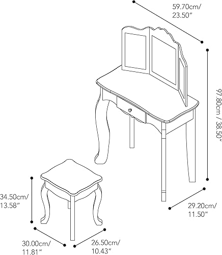 Miniatura 80 de Teamson Kids Juego de tocador con espejo y taburete, escritorio de maquillaje para niños con espejo para niñas pequeñas, tocador de madera para