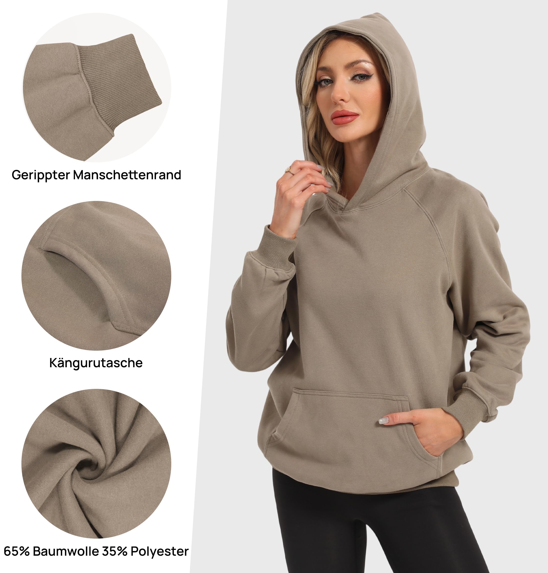 Timuspo Hoodie Damen Oversize Bequeme Baumwolle Pullover Casual Kapuzenpullover Einfarbig Basic Hoody Langarm Sweatshirt mit Kapuze Fashion Oberteile Herbst