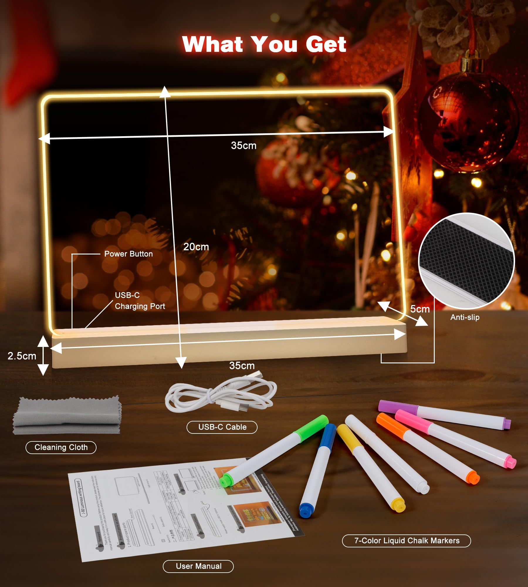 Planche à Dessiner LED Lumineuse Pour Enfants, Tableau Lumineux LED Rechargeable néon Acrylique 7 Stylos de Couleurs,Idéal Comme Décoration de Chambre et Comme Cadeau D'anniversaire/de Noël (35x35 cm)