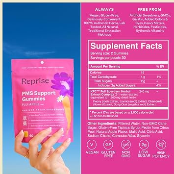 PMS Support Gummies for Women | Hormone Balance, Healthy Cycle | Relaxes Body, Reduces Cramps | Boosts Mood, Energy| Dong Quai, Peony Root, Licorice Root, Chamomile | Low Sugar Chews, 60 Gummies