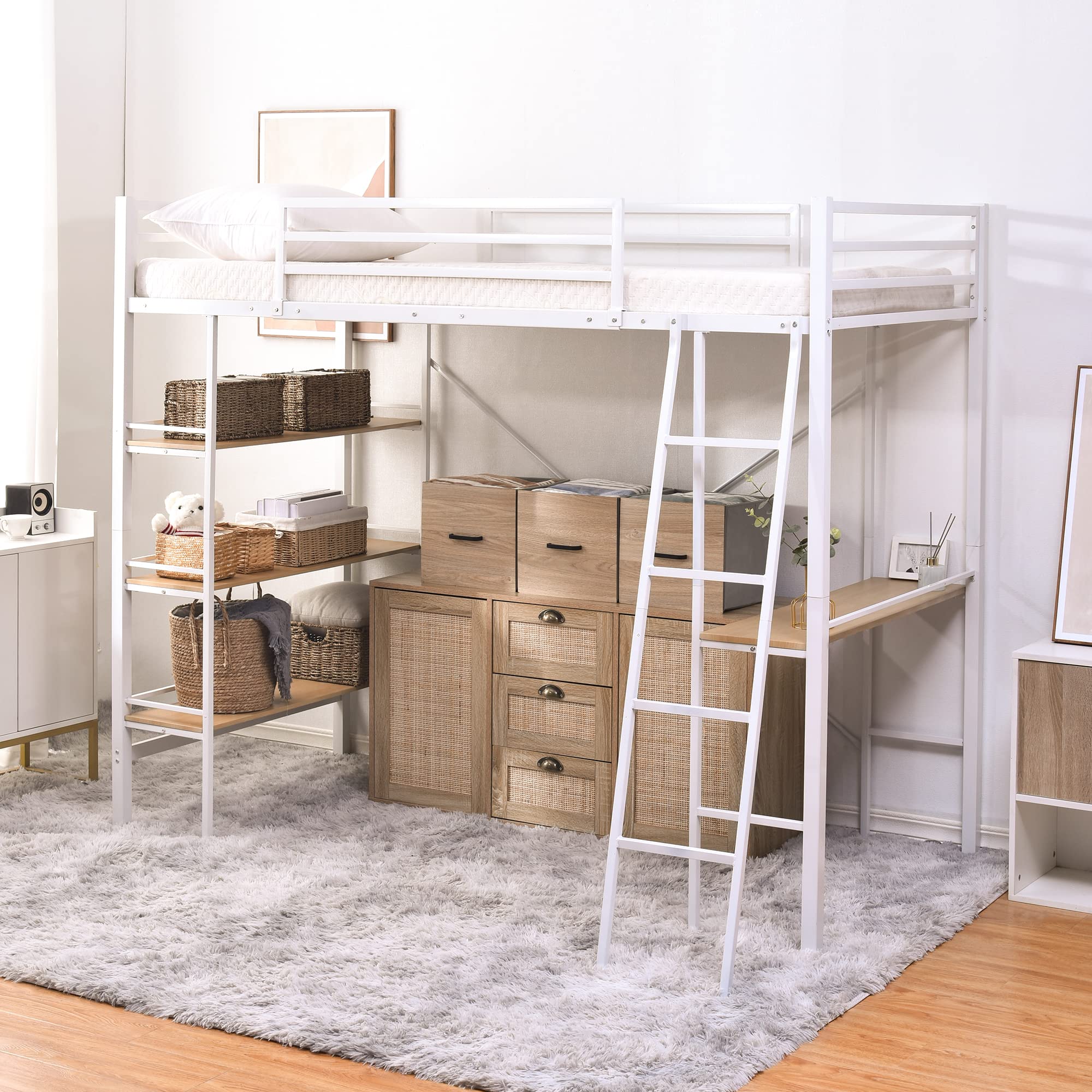 Amazon|ロフトベッド システムベッド パイプベッド 収納棚 デスク付き Amazon|ロフトベッド システムベッド パイプベッド 収納棚 デスク付き