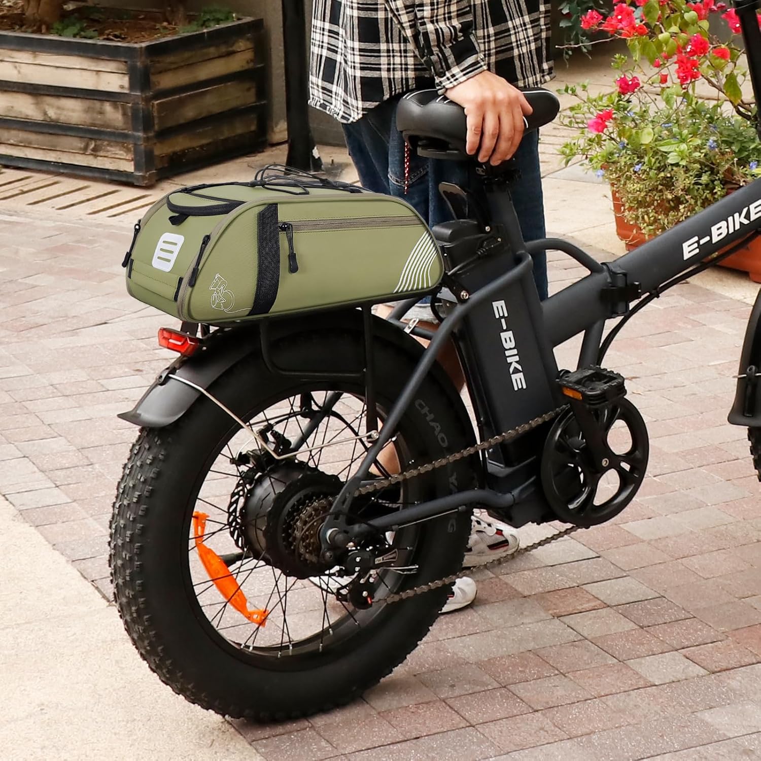 Rear Bike Rack Bag Waterproof Bike Bags with Reflector, Rain Cover & Shoulder Strap for Commuter Travel Outdoor, Green - Image 4