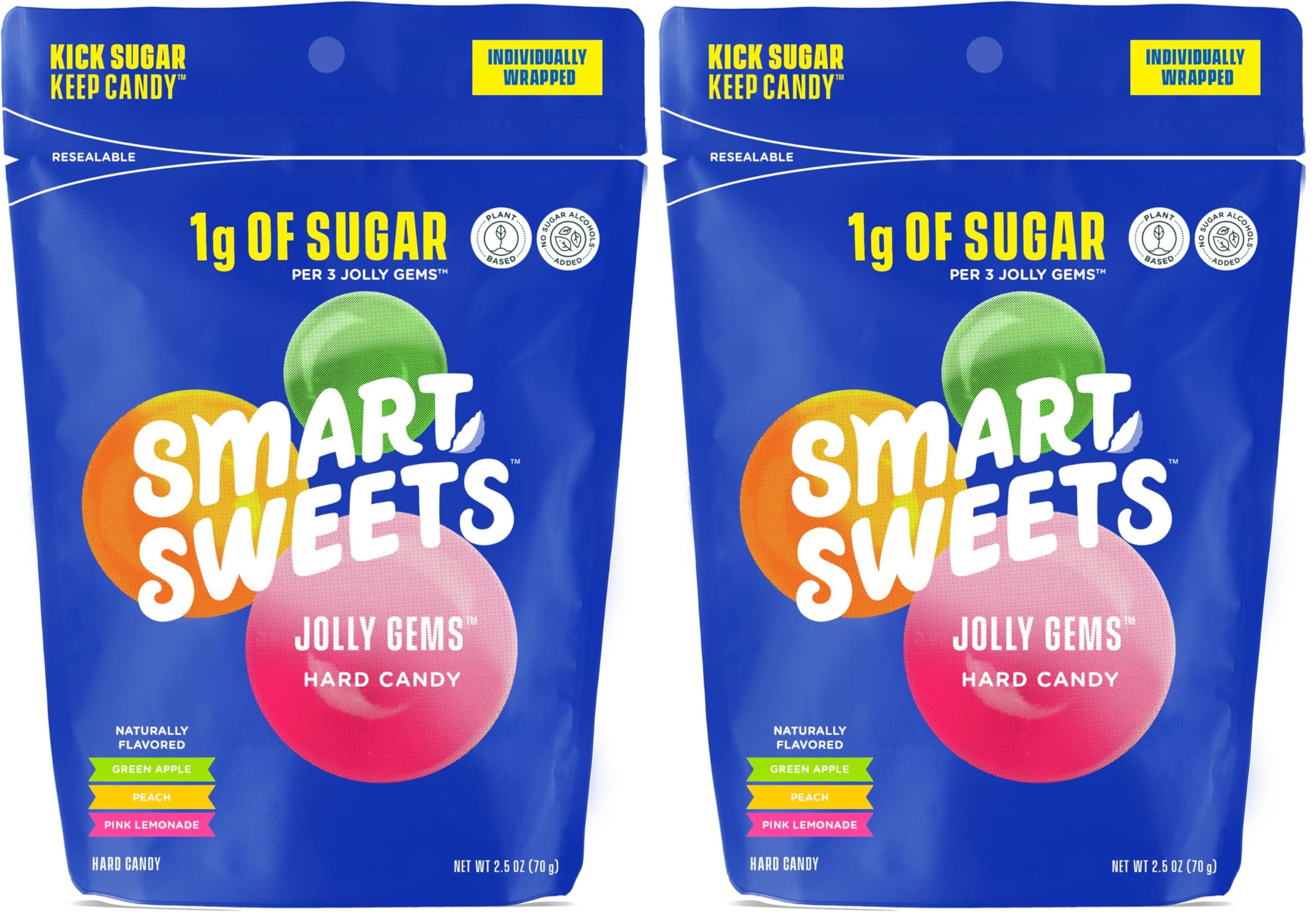 SmartSweets Jolly Gems Easter Candy, 2.5oz, Green Apple, Peach, & Pink Lemonade Flavors, Hard Candy With Low Sugar, Low Calorie, Free From Sugar Alcohols, No Artificial Colors Or Sweeteners