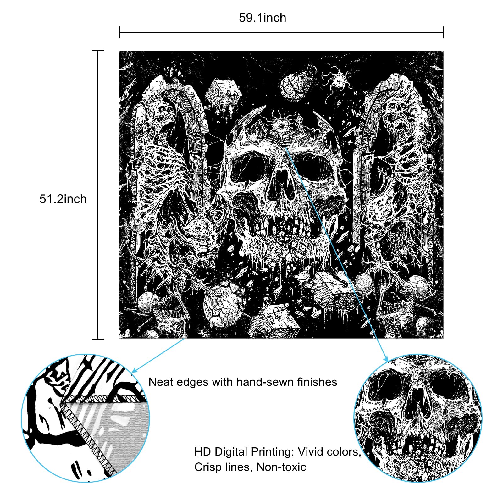 Uspring Tapiz De Calavera En Blanco Y Negro, Tapices De Esqueleto Trippy Tapiz De Mago Negro Tapiz Gotico D 732384