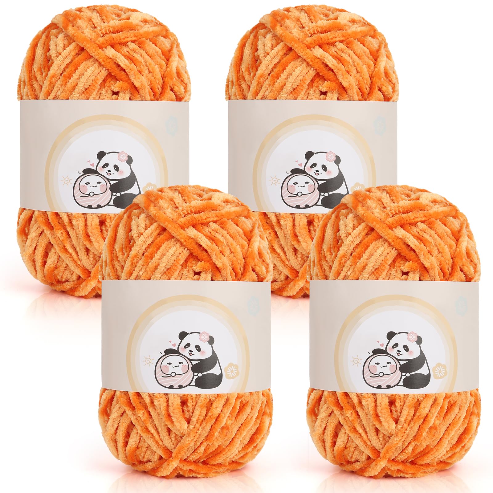 Aeelike Chenille Yarn 400g, 4 Pack Plush Chunky Chenille Yarn for Crocheting (100g per ball, 87yd), Soft Fluffy Velvet Thick Chunky Wool for Knitting Baby Blankets, Scarves, Socks & DIY Crafts, Orange