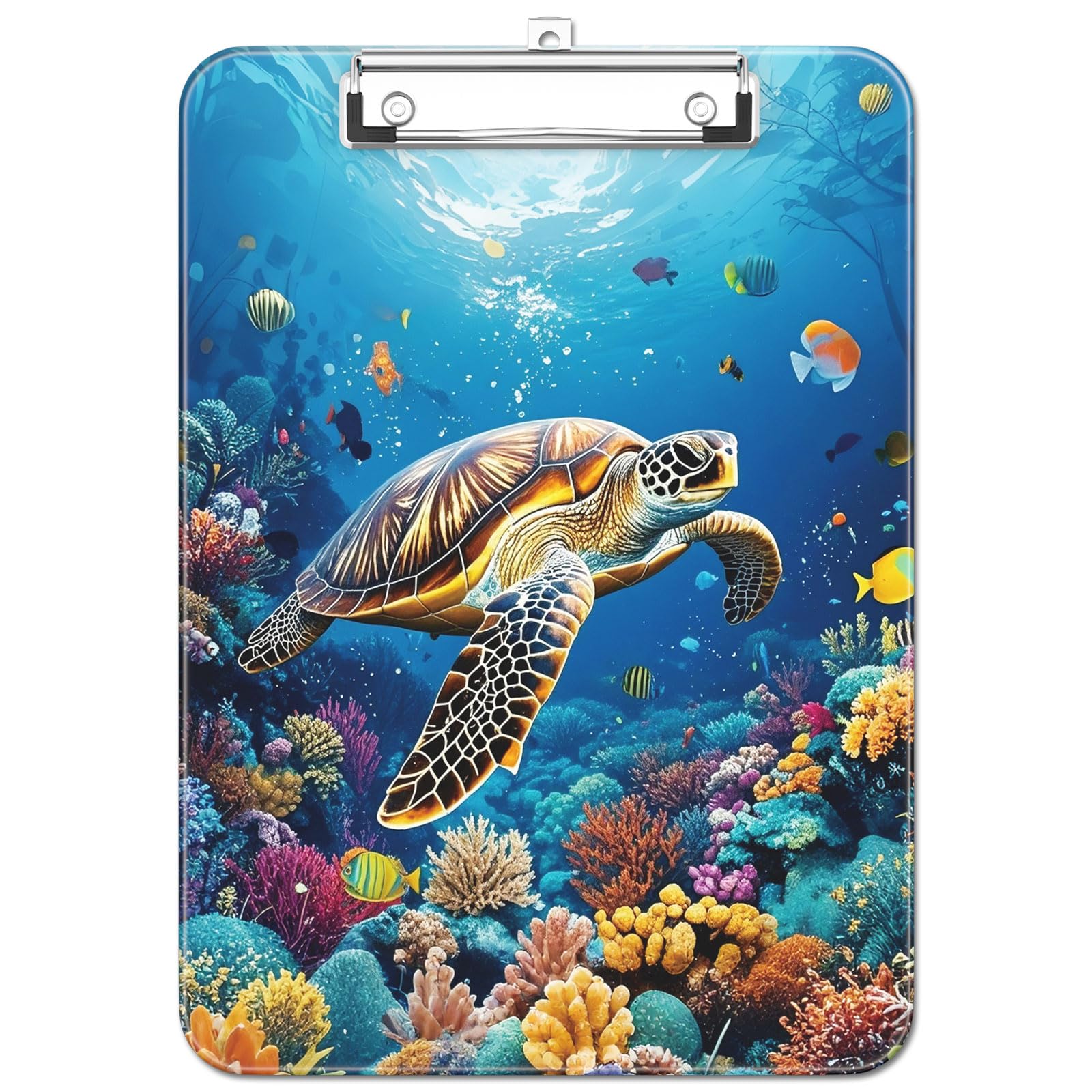 Luminzo Plastic Cute Clipboard, Low-Profile Metal Clip, A4 Letter Size 9 x 12.5 in, 8.5 x 11 Paper Clip Board for Teachers, Nurses, Classroom, Sea Turtles