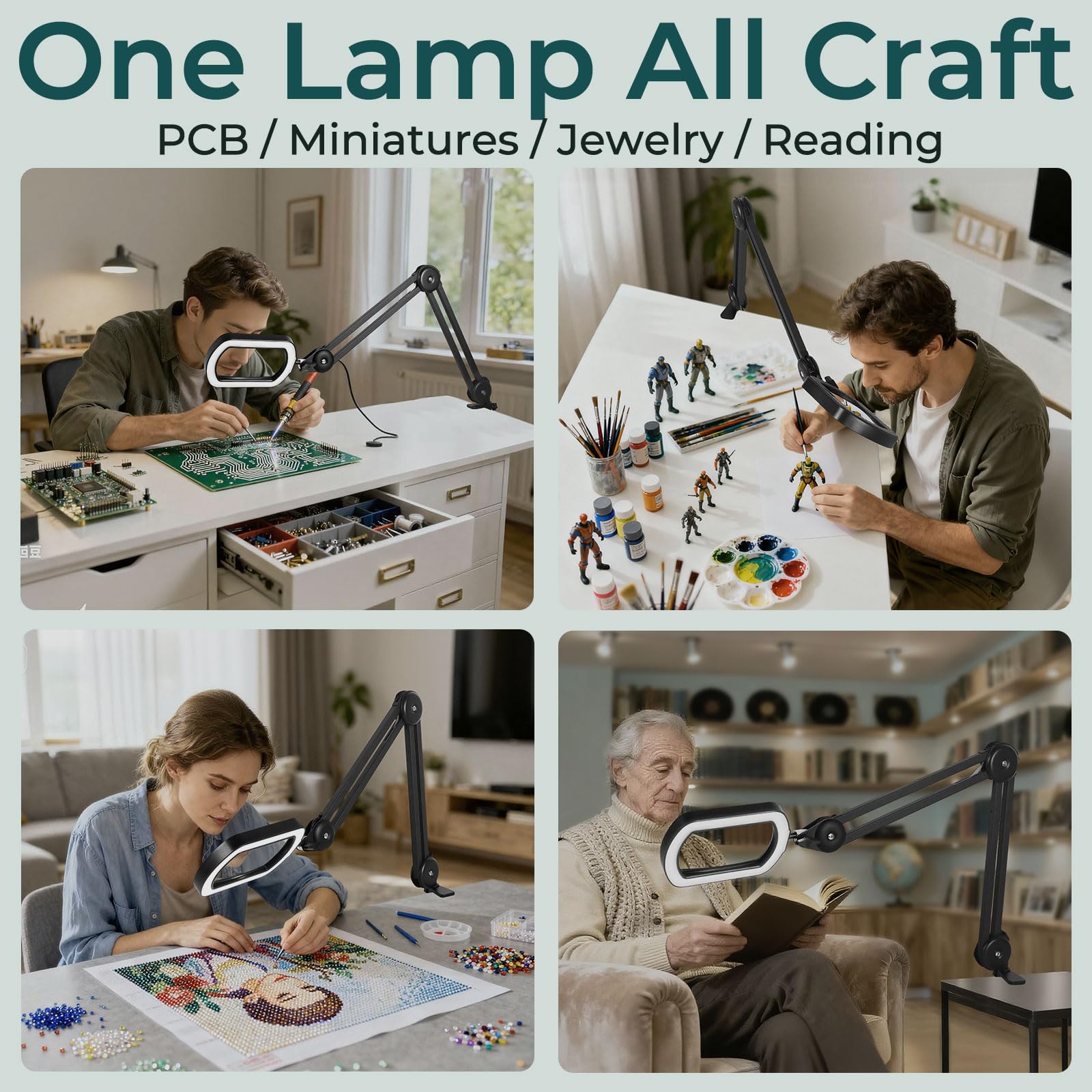 Lampada con lente d’ingrandimento rettangolare – Lente in vetro 10X, visione panoramica, lente con luce per saldatura, modellismo e fai-da-te, area visiva più ampia con chiarezza da bordo a bordo